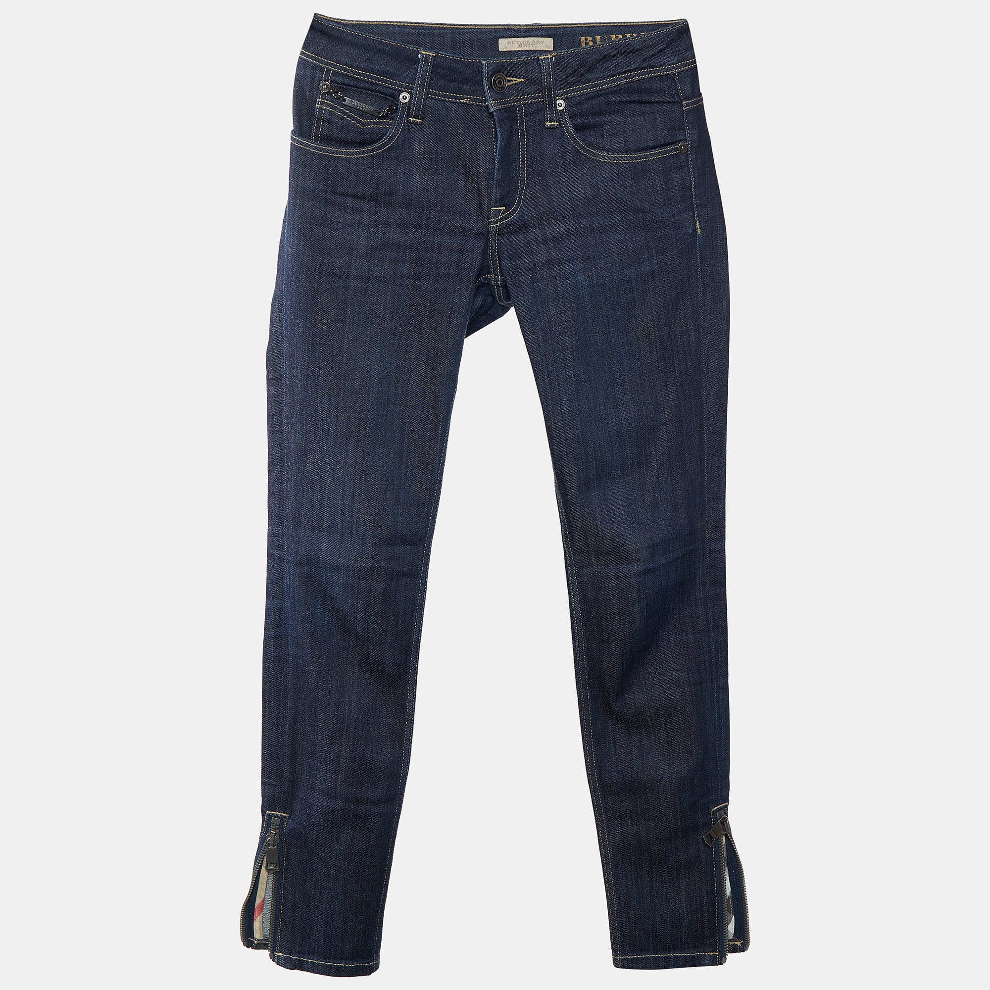 

Burberry Navy Blue Denim Zipper Hem Detail Burrington Jeans  Waist 28