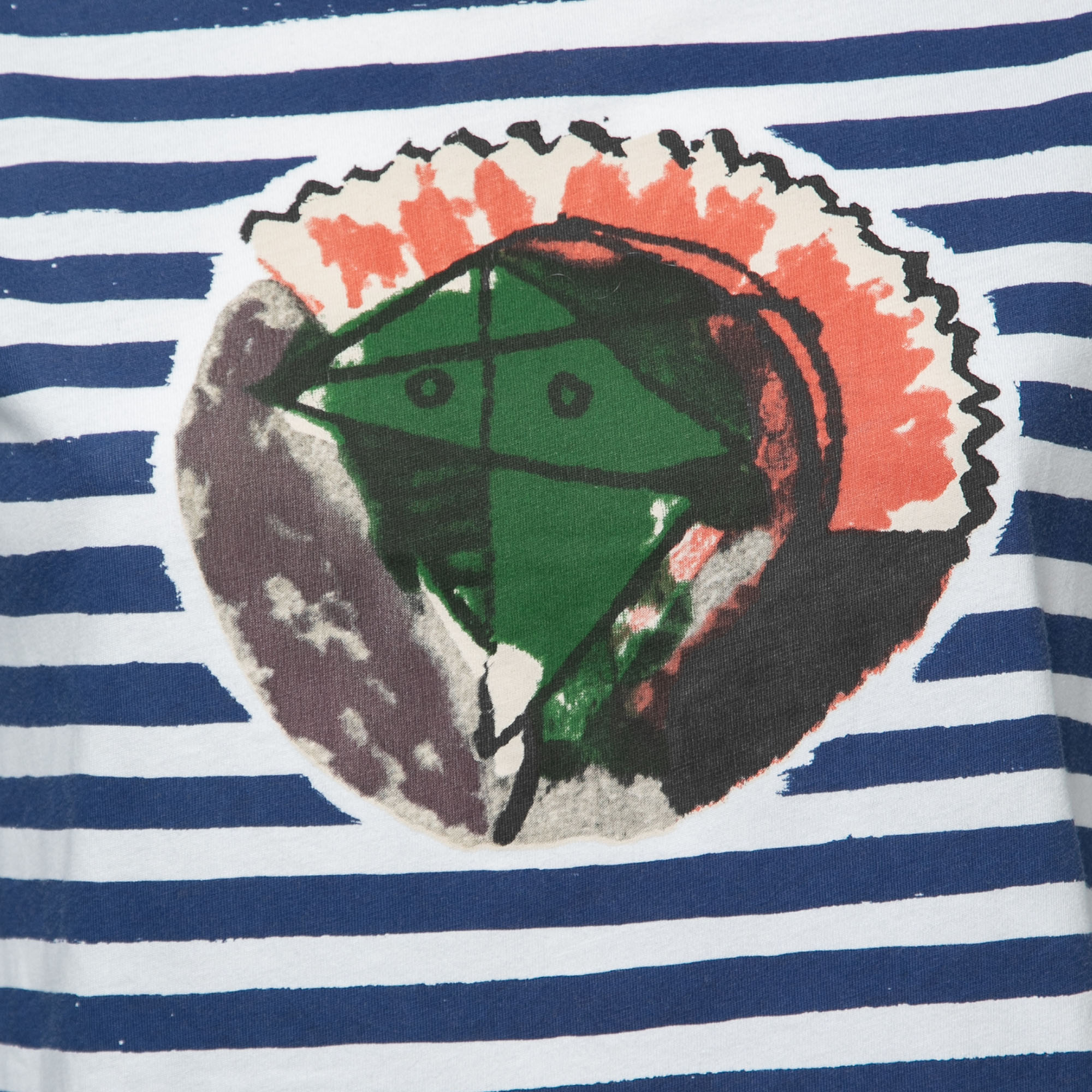 Burberry Blue Graphic Stripe Print Cotton Boat Neck T-Shirt XS
