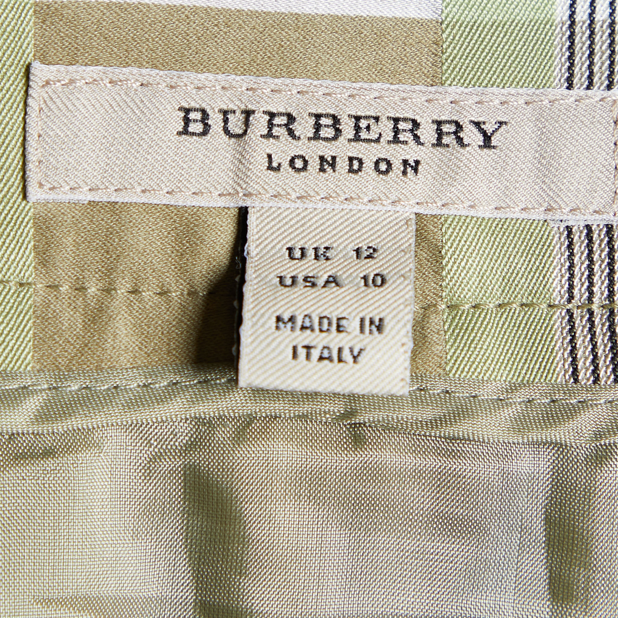 Burberry Green & Beige Checkered Cotton & Silk Pleated Skirt M