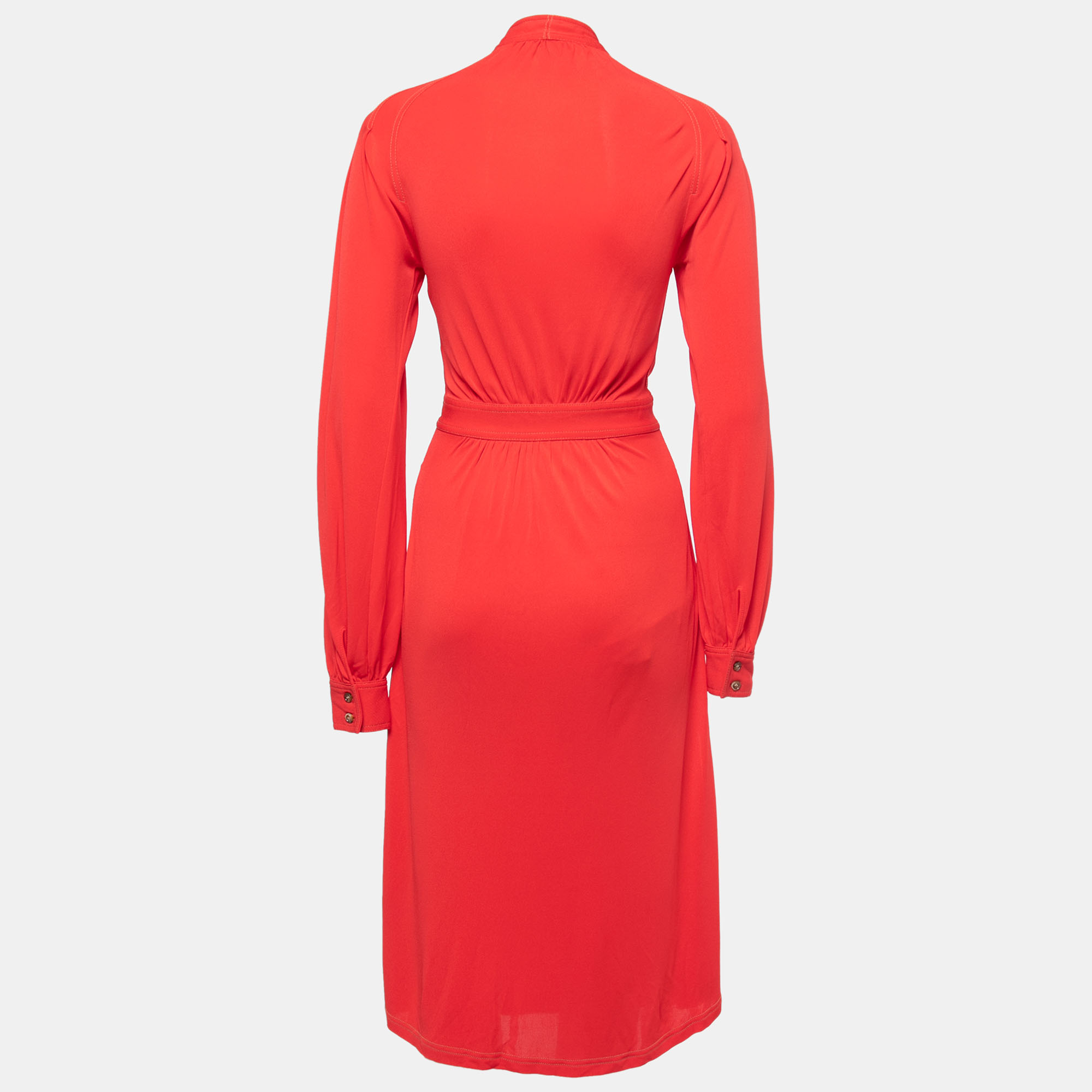 Burberry Red Jersey Button Front Neck Tie Detail Long Sleeve Midi Dress
Burberry Red Jersey Button Front Neck Tie Detail Long Sleeve Midi Dress