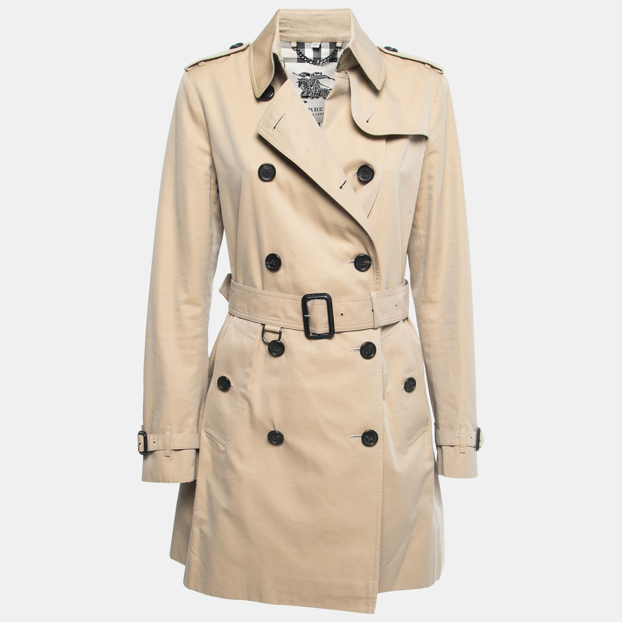 

Burberry Beige Cotton Double Breasted Belted Trench Coat