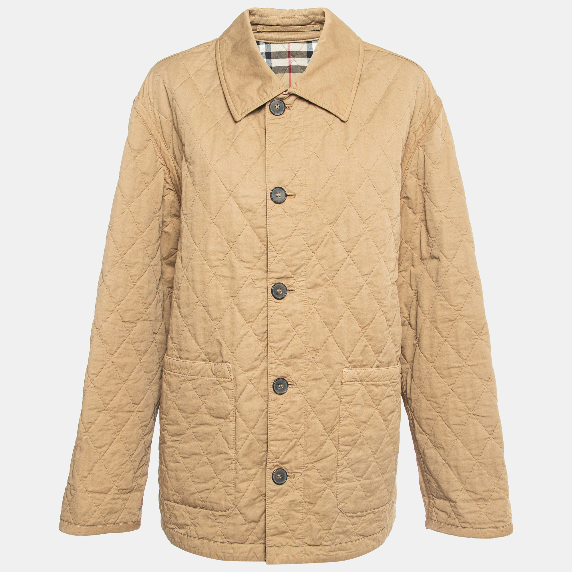 Burberry Beige Quilt Stitch Cotton Buttoned Jacket M