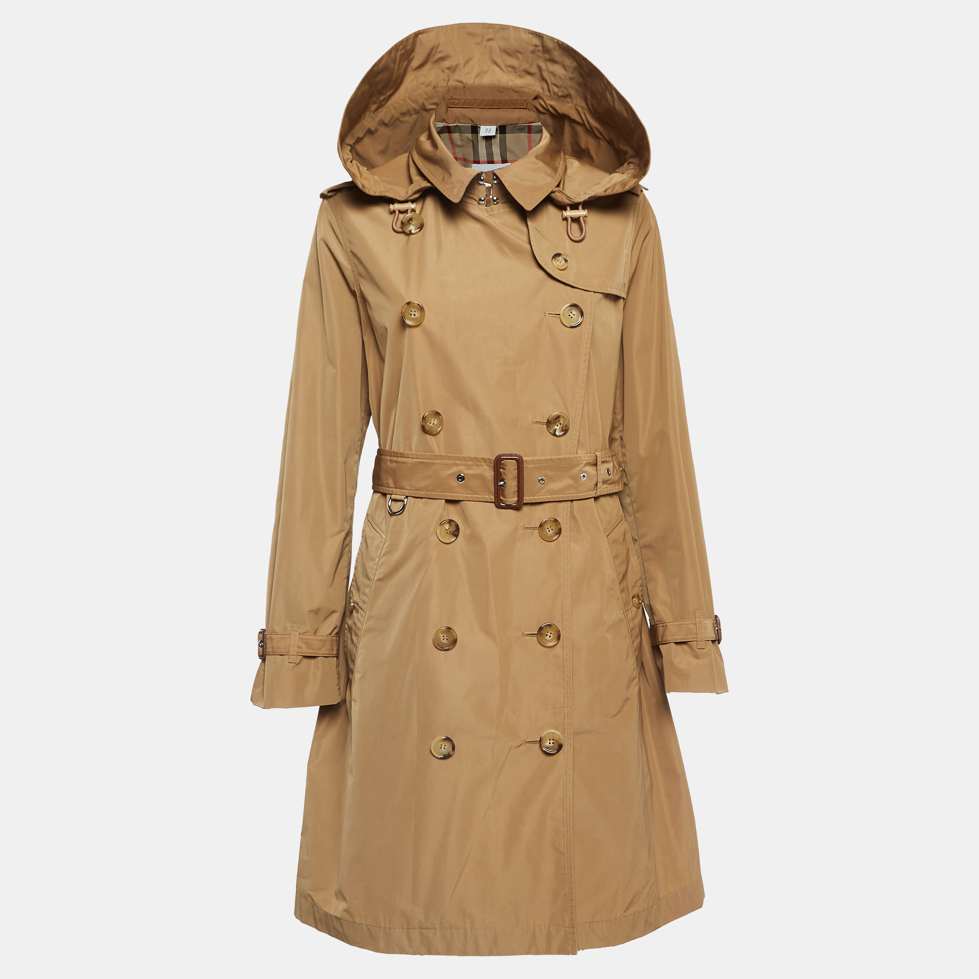 Burberry brown synthetic detachable hood trench coat m