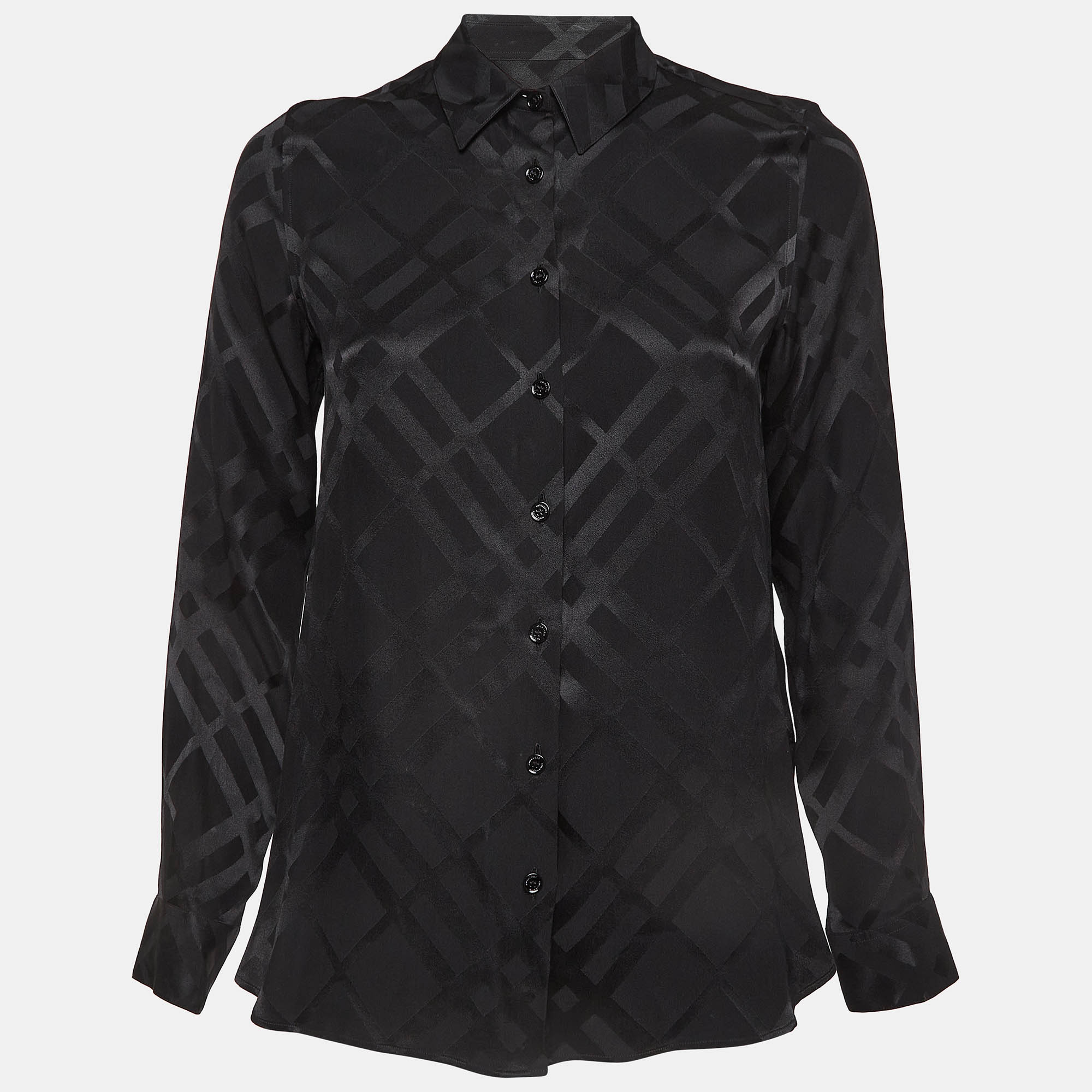 Burberry black check pattern silk shirt s