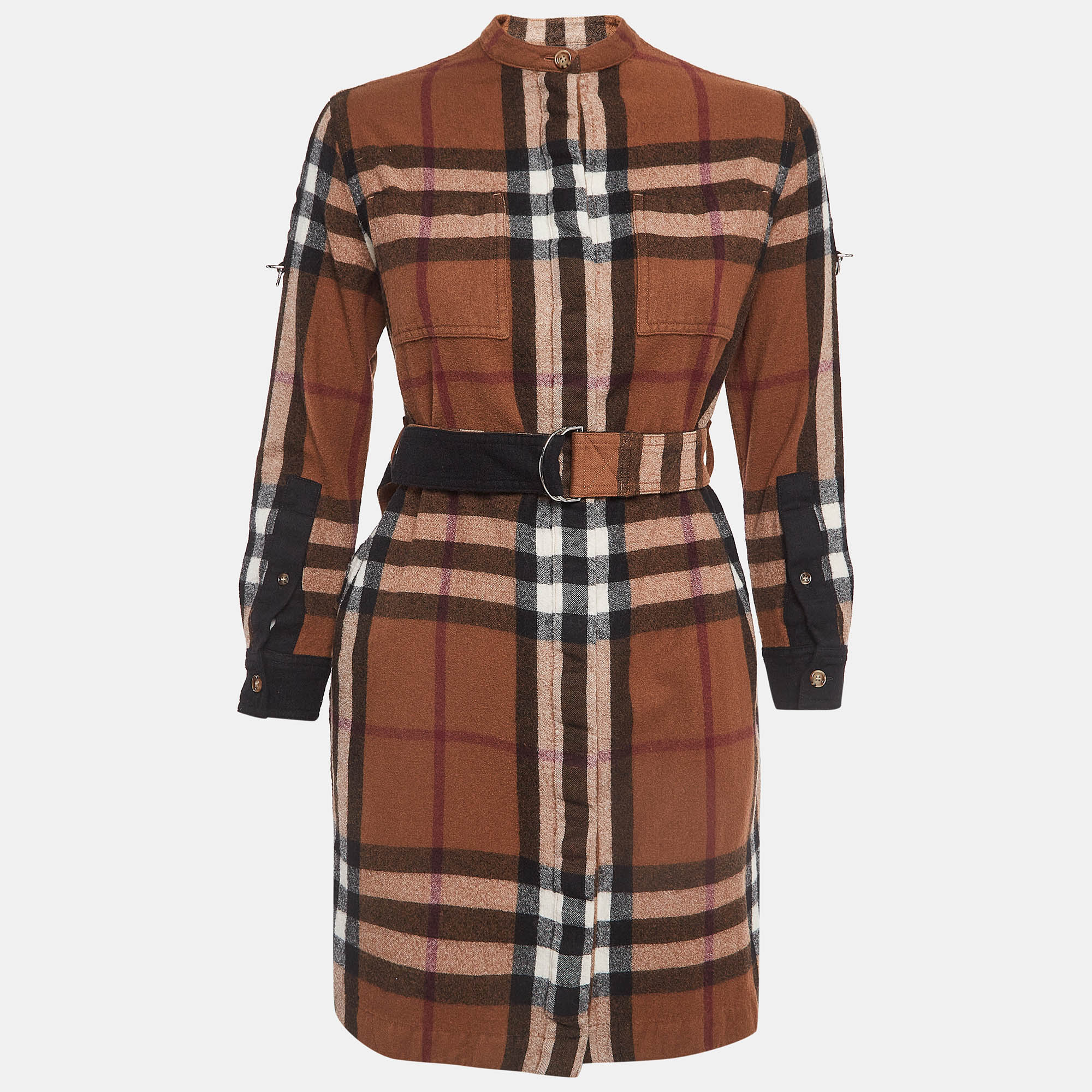 Burberry brown plaid wool short shirt dress xs