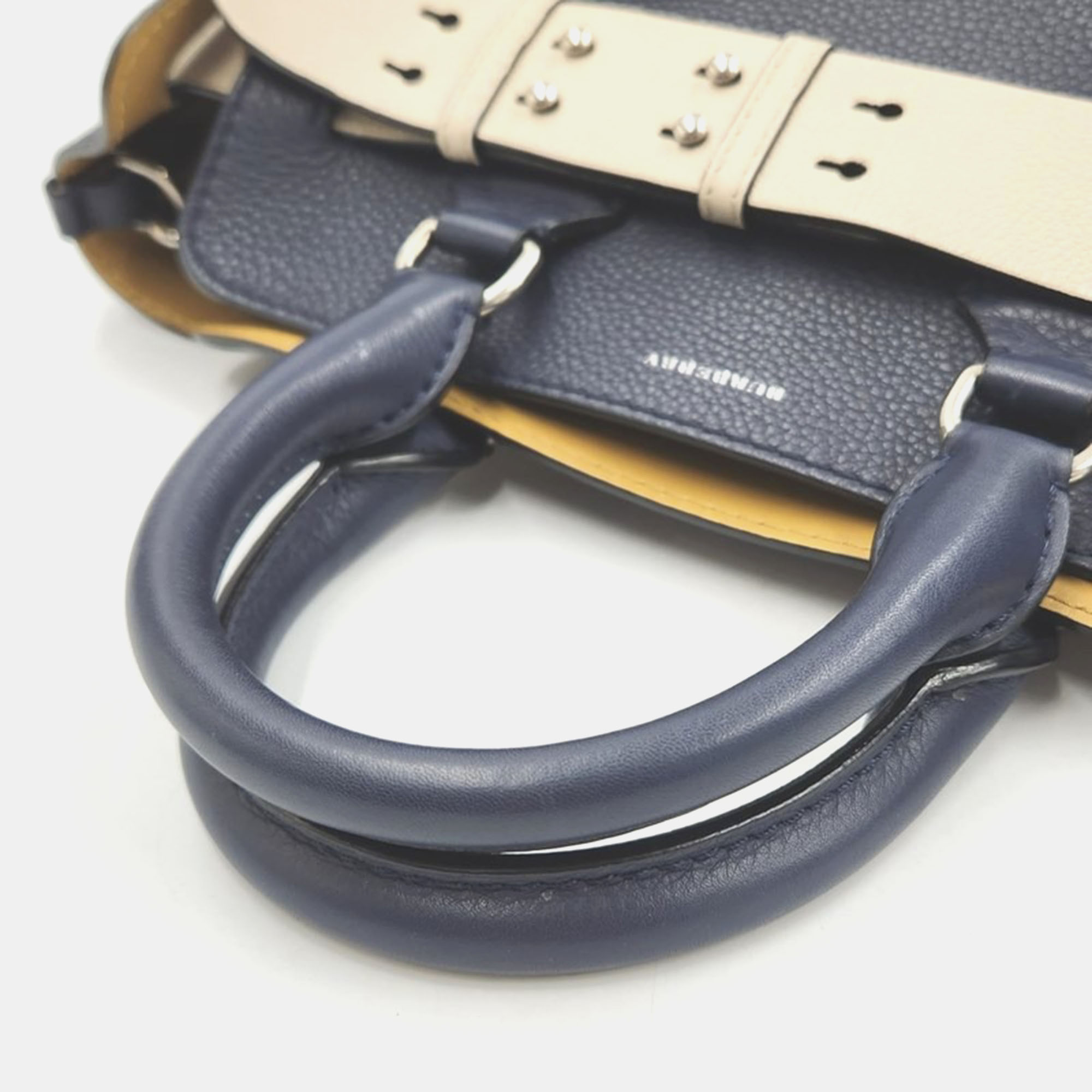 Burberry Navy Blue Leather Small Belt Tote Bag