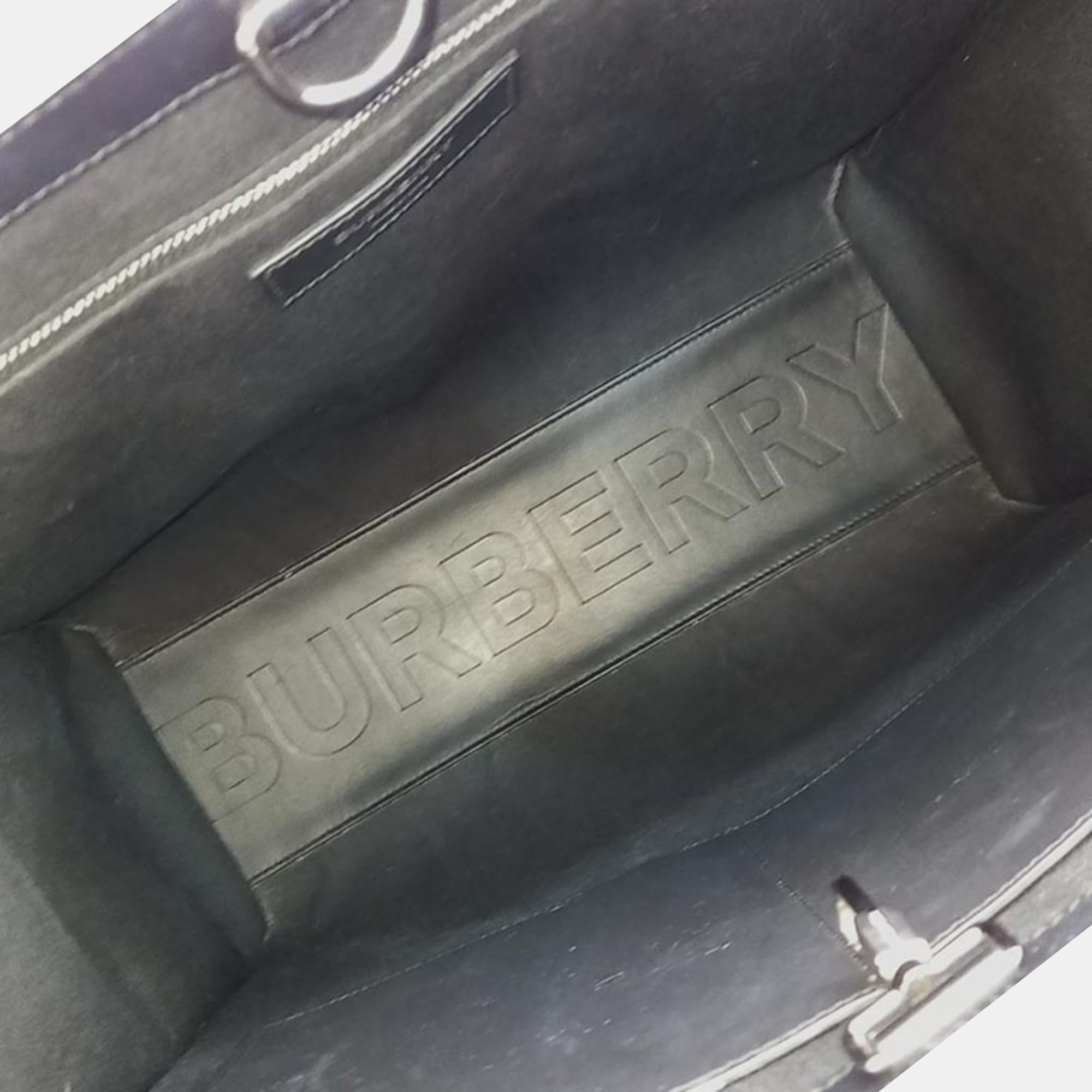 Burberry Black/White TB Logo Leather Vertical Danny Tote