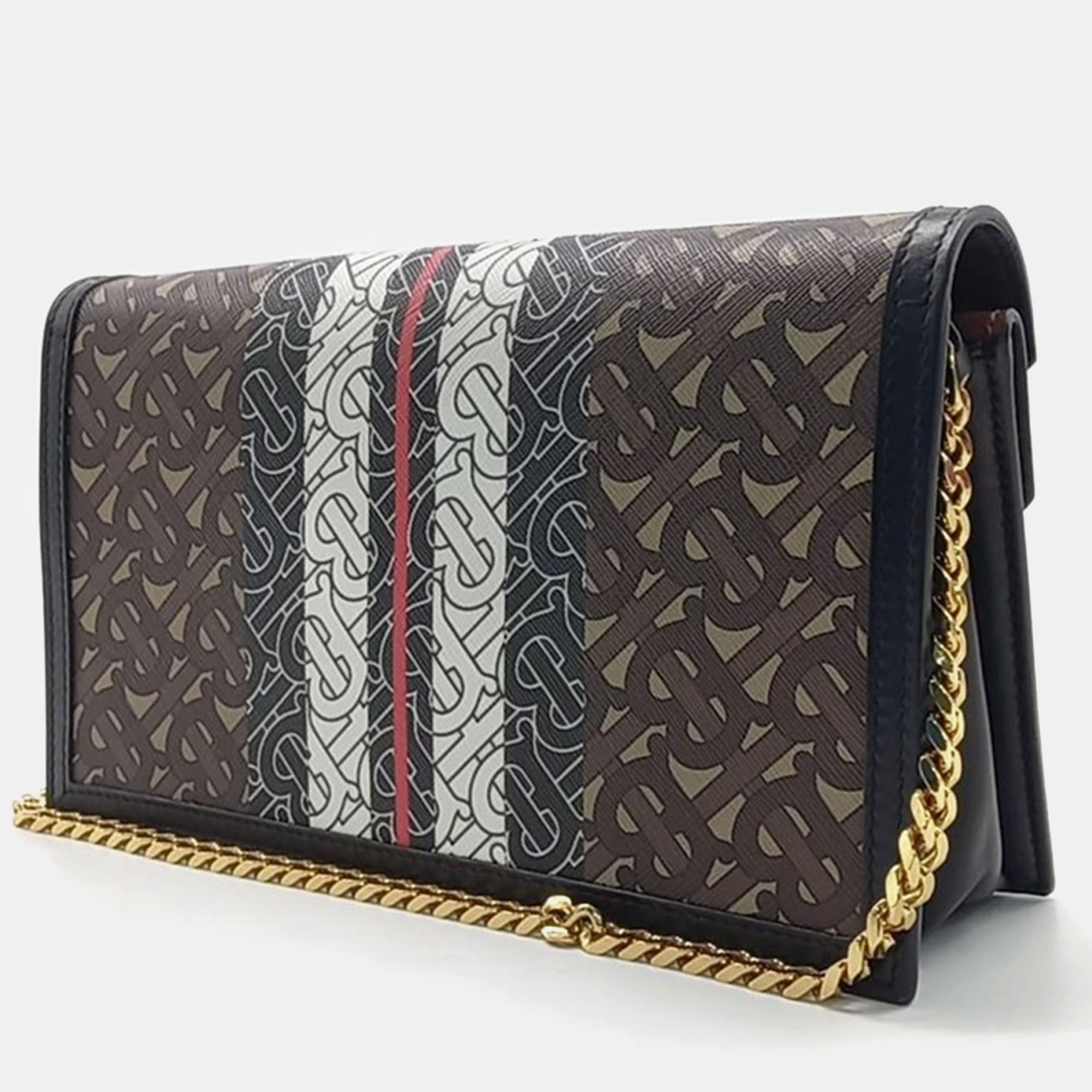 Burberry Brown Monogram E-Canvas Small TB Envelope Chain Clutch