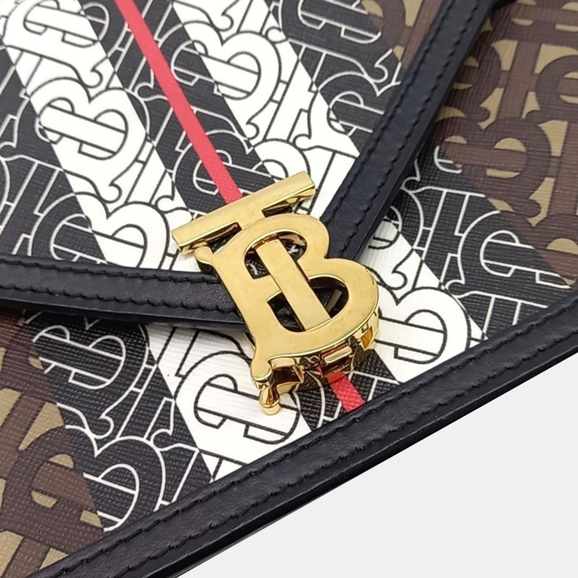 Burberry Brown Monogram E-Canvas Small TB Envelope Chain Clutch