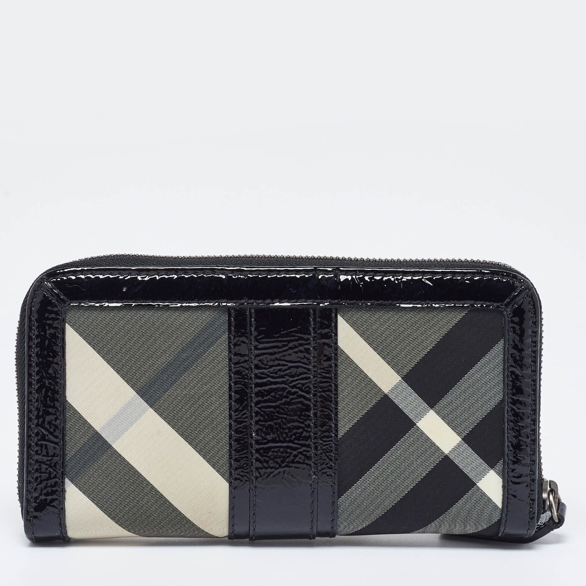 Burberry Grey/Black Patent Leather And Nylon Penrose Flap Wallet