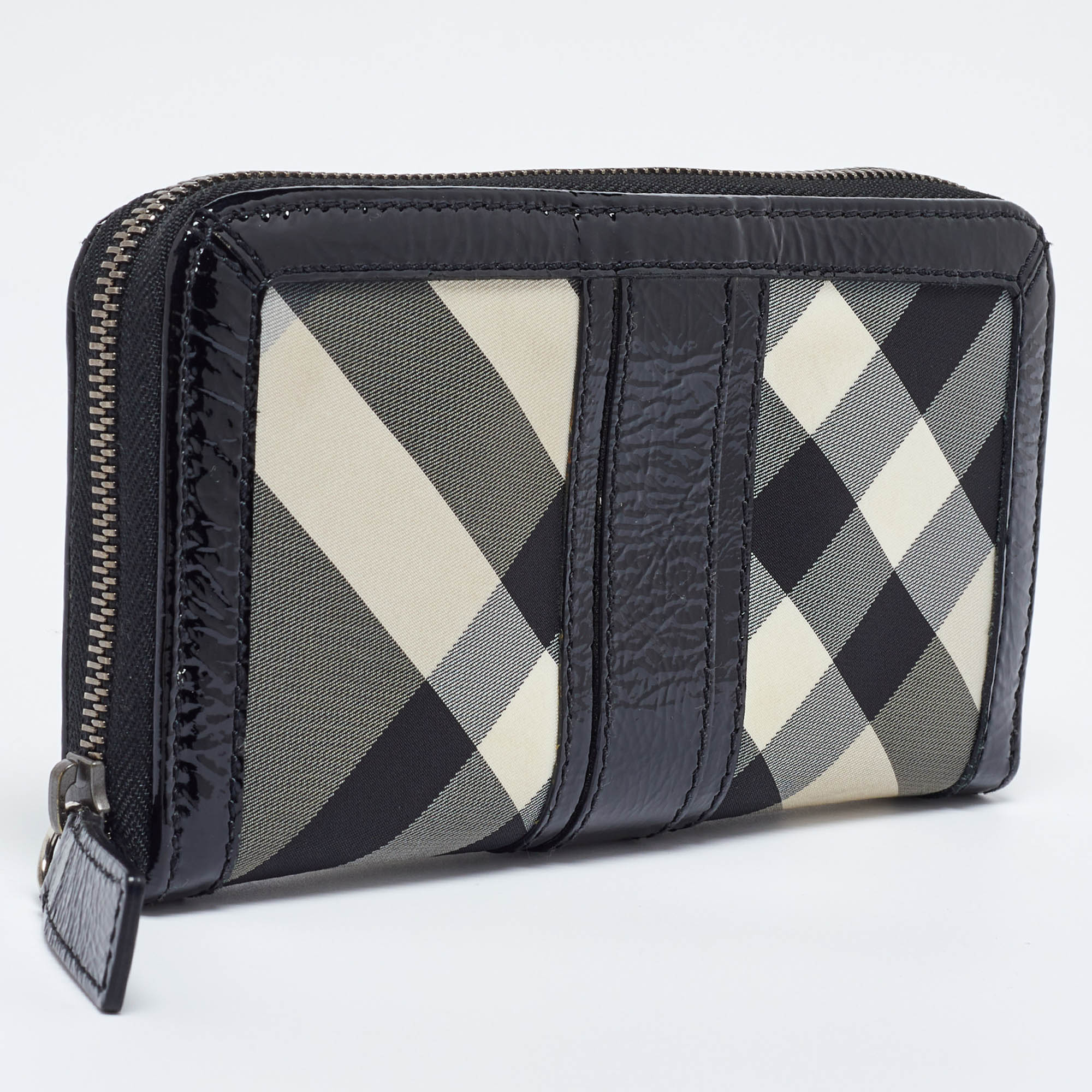 Burberry Grey/Black Patent Leather And Nylon Penrose Flap Wallet