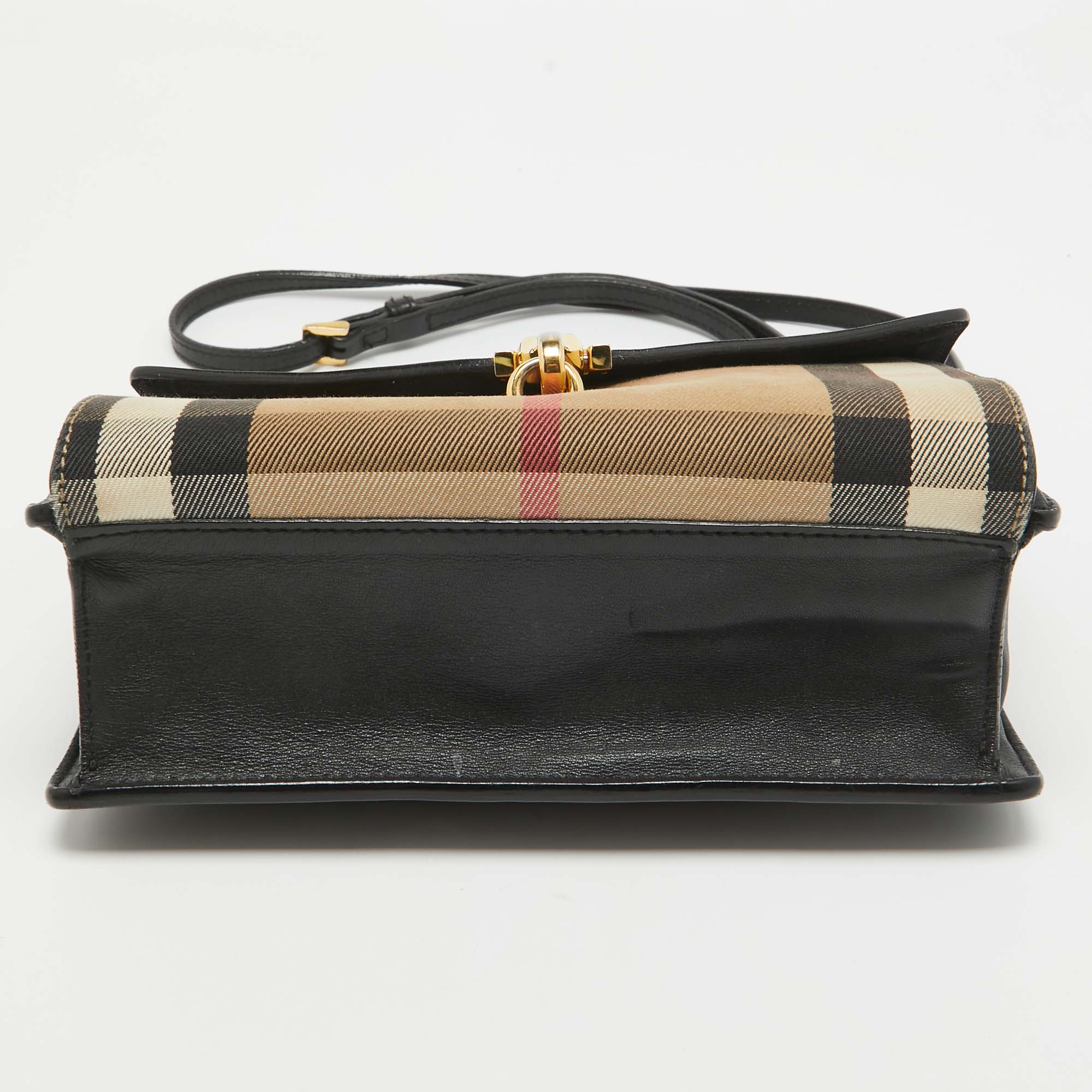 Burberry Black/Beige House Check Fabric And Leather Small Macken Crossbody Bag