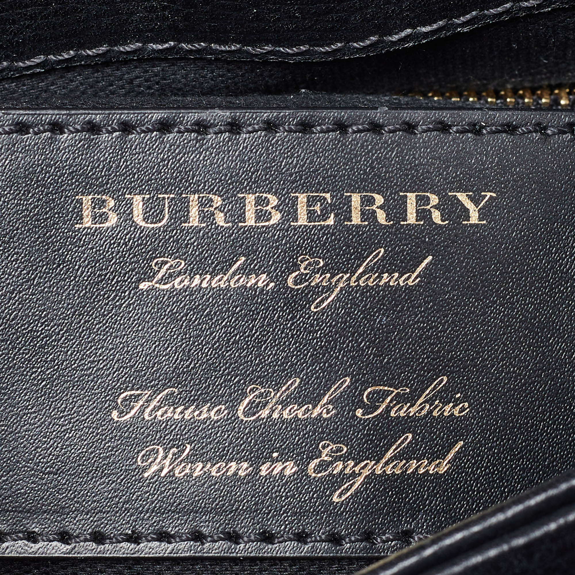 Burberry Black/Beige Leather And House Check Fabric Small Camberley Top Handle Bag