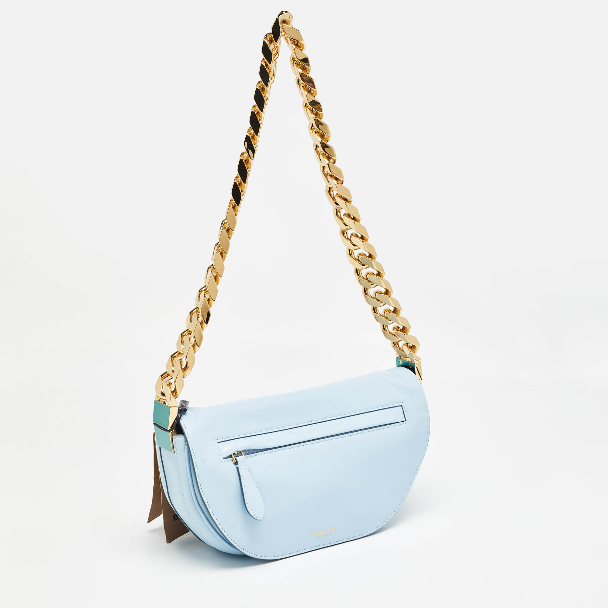 Burberry Pale Blue Leather Small Olympia Chain Shoulder Bag