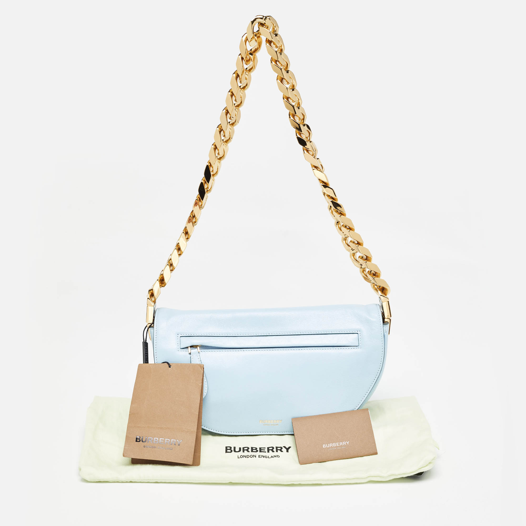 Burberry Pale Blue Leather Small Olympia Chain Shoulder Bag