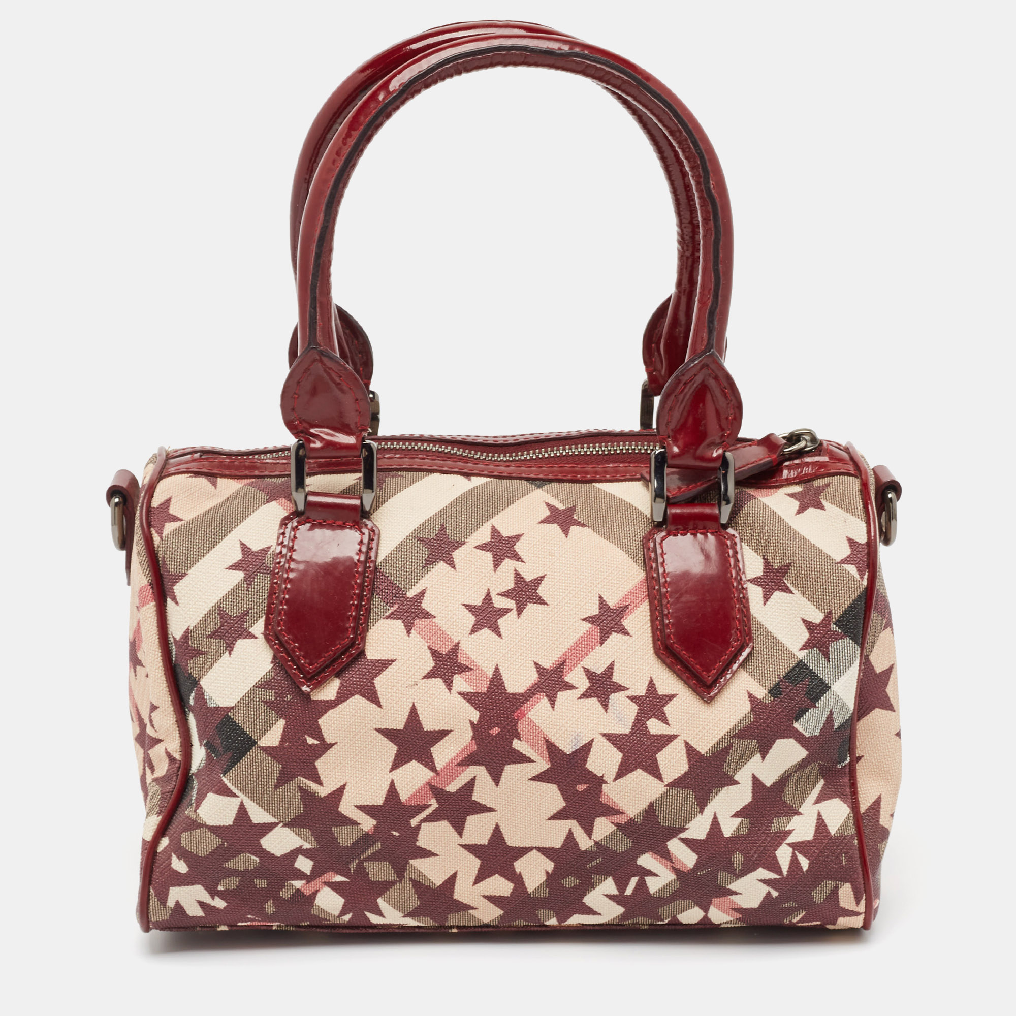 Burberry Burgundy/Beige Star Print Supernova Check Coated Canvas And Patent Leather Chester Bag