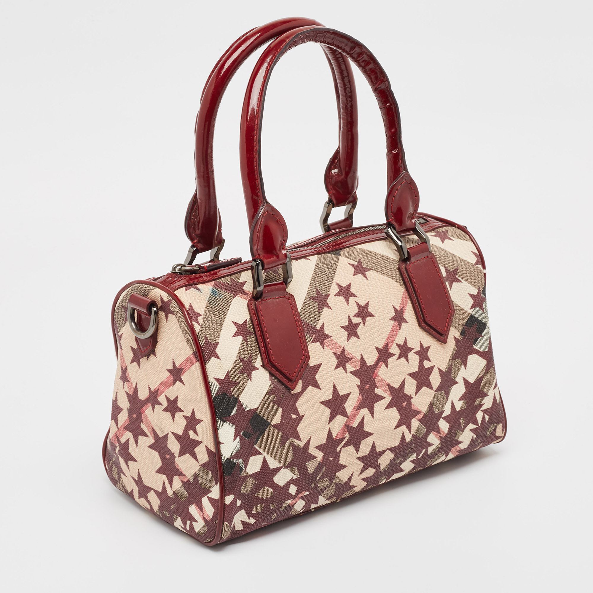 Burberry Burgundy/Beige Star Print Supernova Check Coated Canvas And Patent Leather Chester Bag