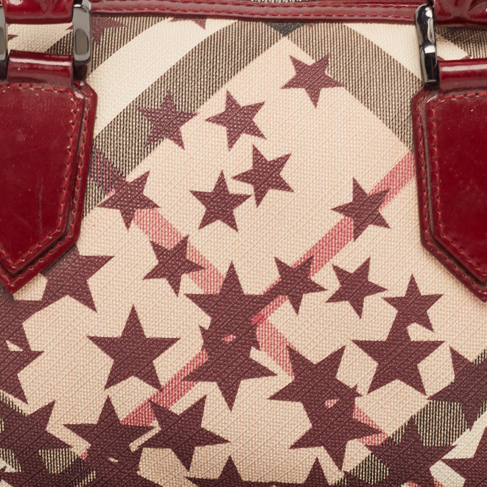 Burberry Burgundy/Beige Star Print Supernova Check Coated Canvas And Patent Leather Chester Bag