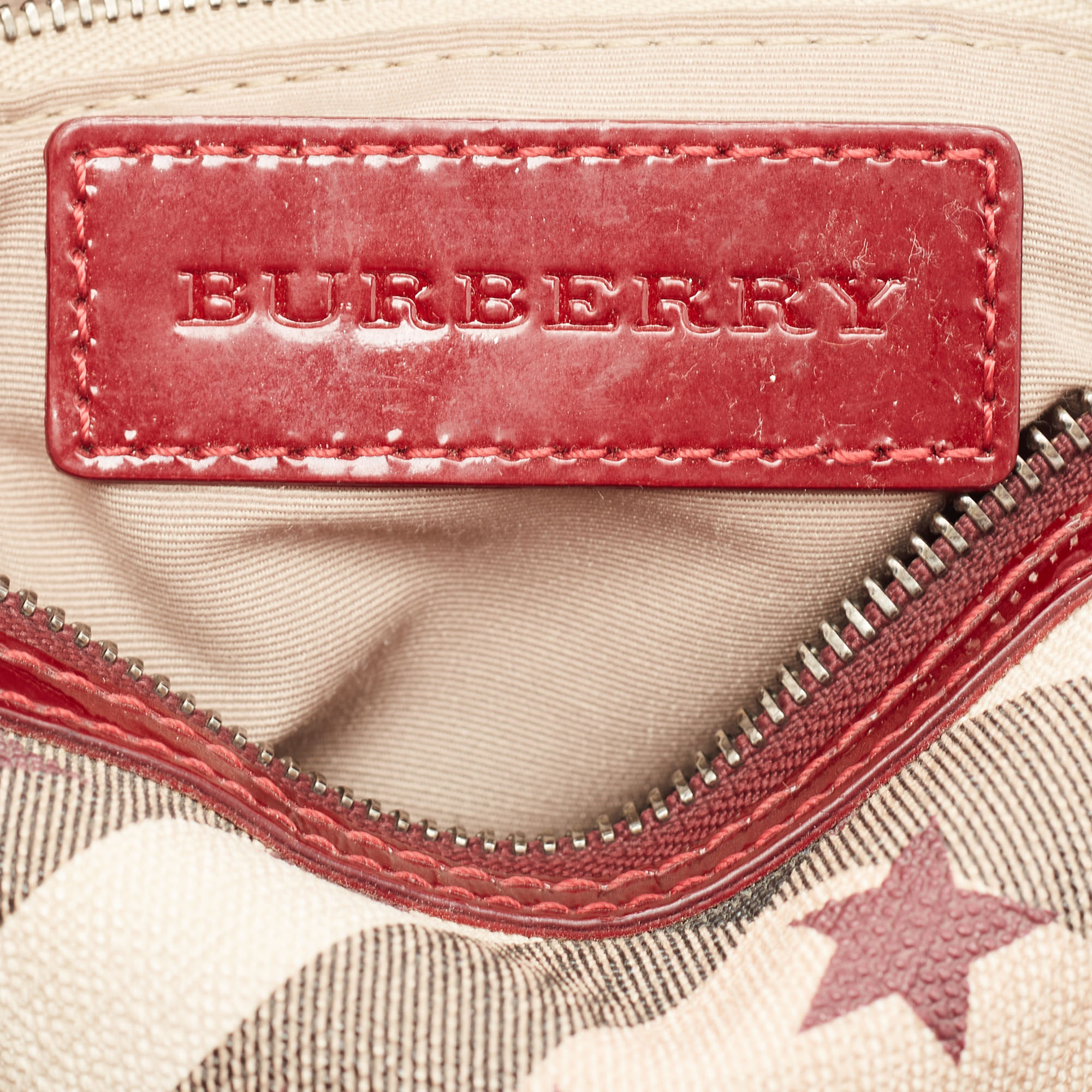 Burberry Burgundy/Beige Star Print Supernova Check Coated Canvas And Patent Leather Chester Bag