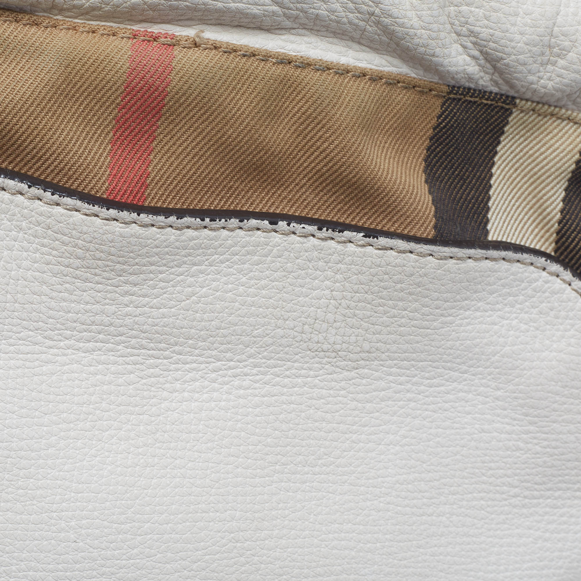 Burberry White/Beige Leather And House Check Canvas Little Crush Crossbody Bag