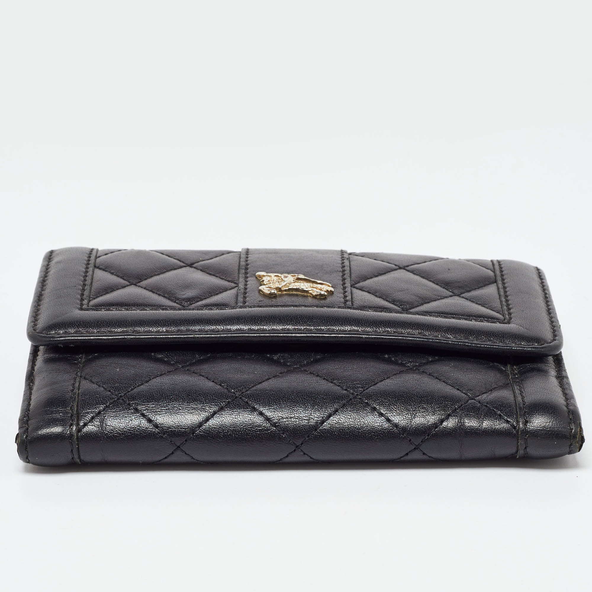 Burberry Black Leather TriFold Compact Wallet