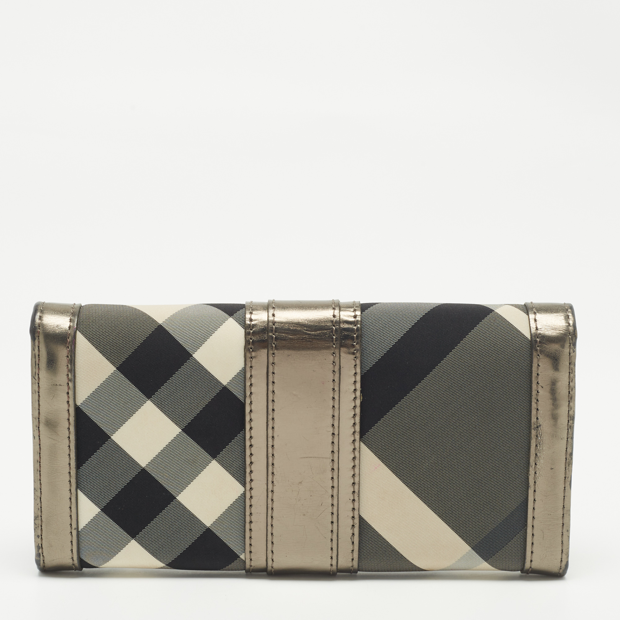 Burberry Metallic Nova Check Nylon And Leather Penrose Continental Wallet