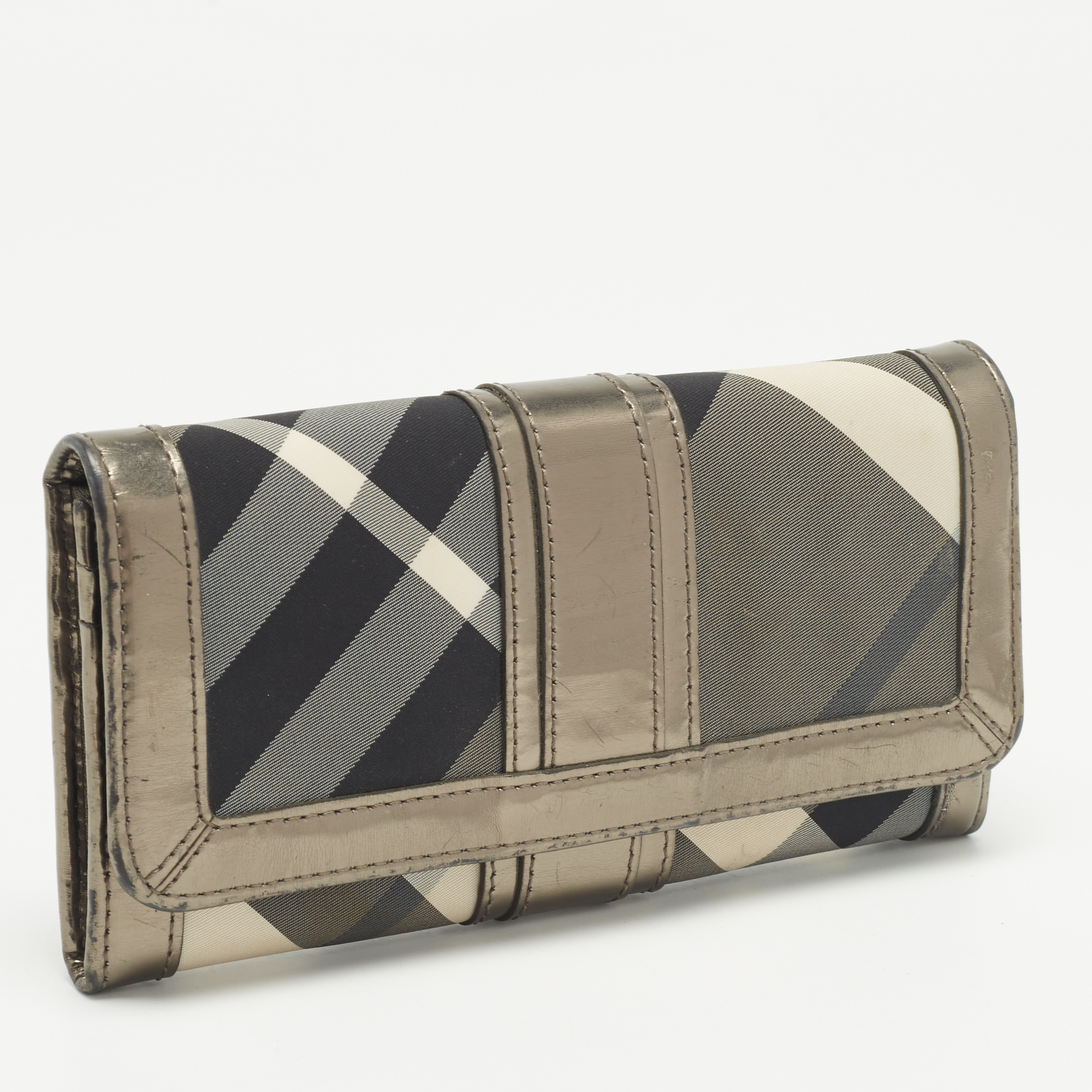 Burberry Metallic Nova Check Nylon And Leather Penrose Continental Wallet