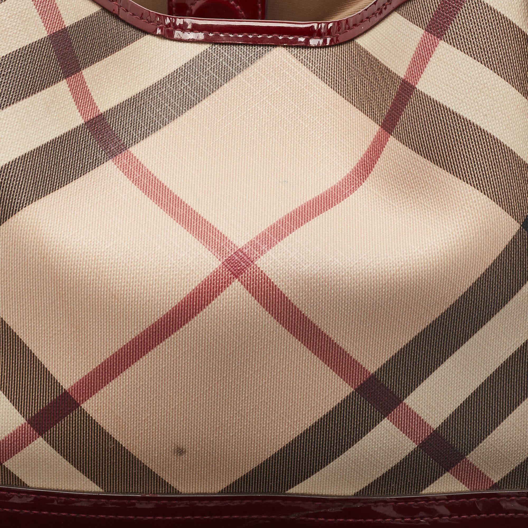 Burberry Burgundy/Beige Nova Check PVC And Patent Leather Canterbury Tote