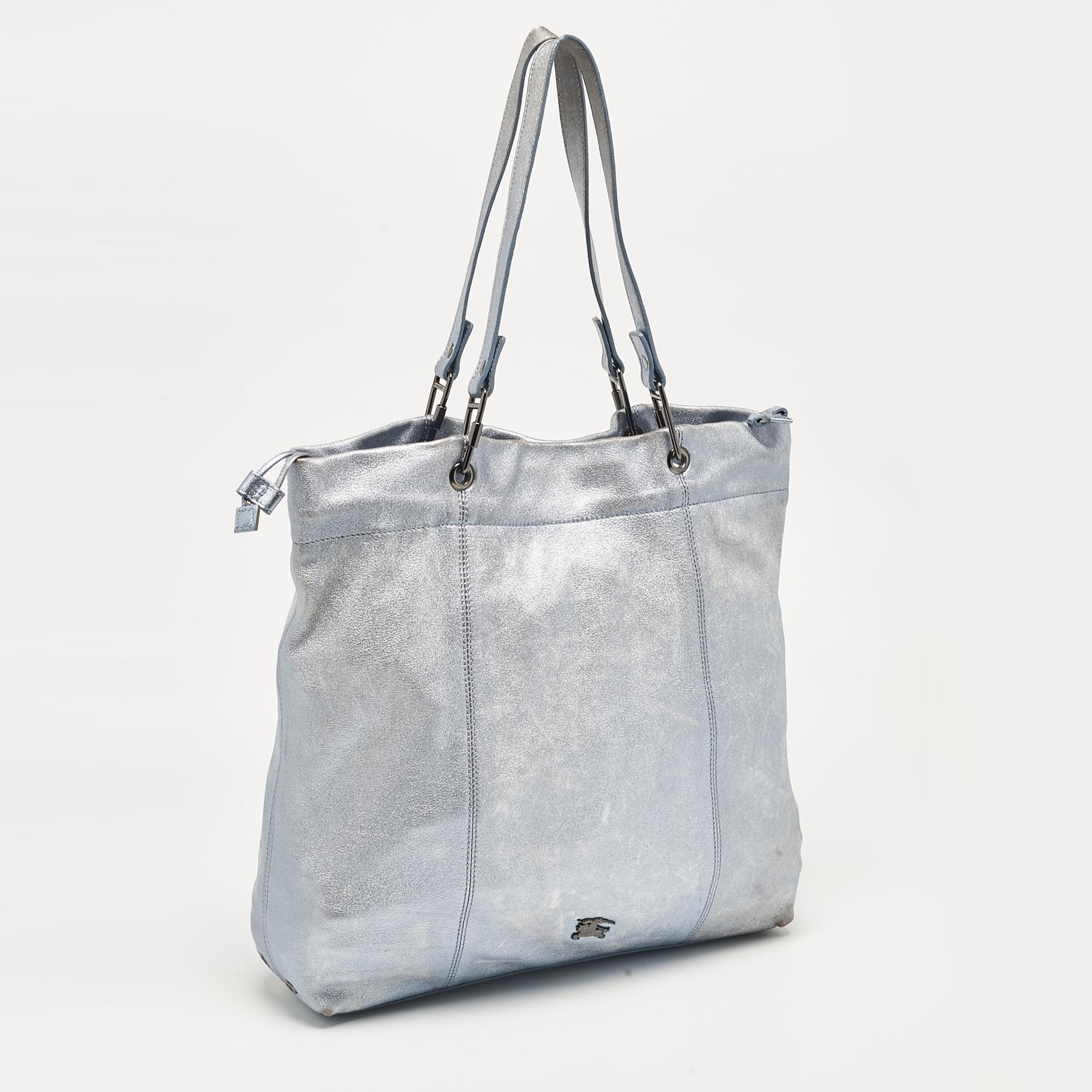 Burberry Metallic Blue Leather Elmgate Tote