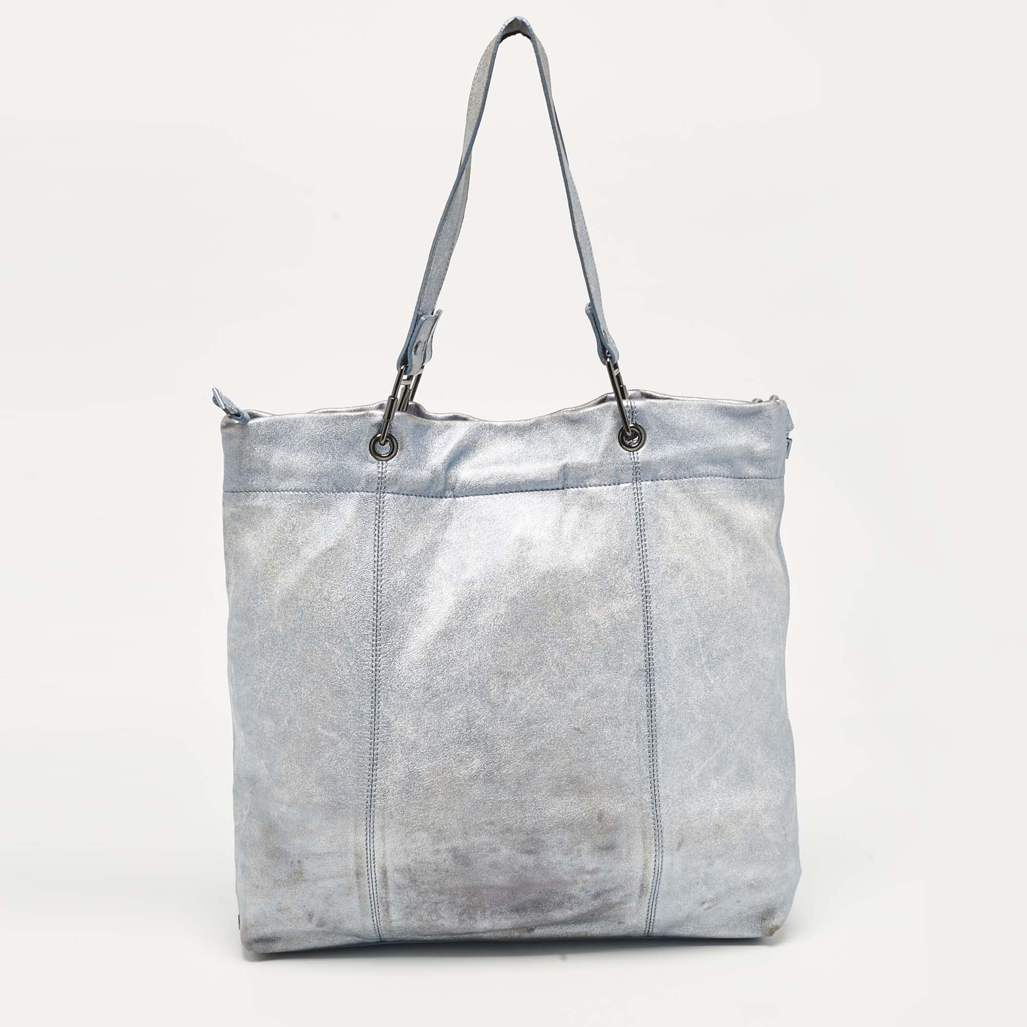 Burberry Metallic Blue Leather Elmgate Tote