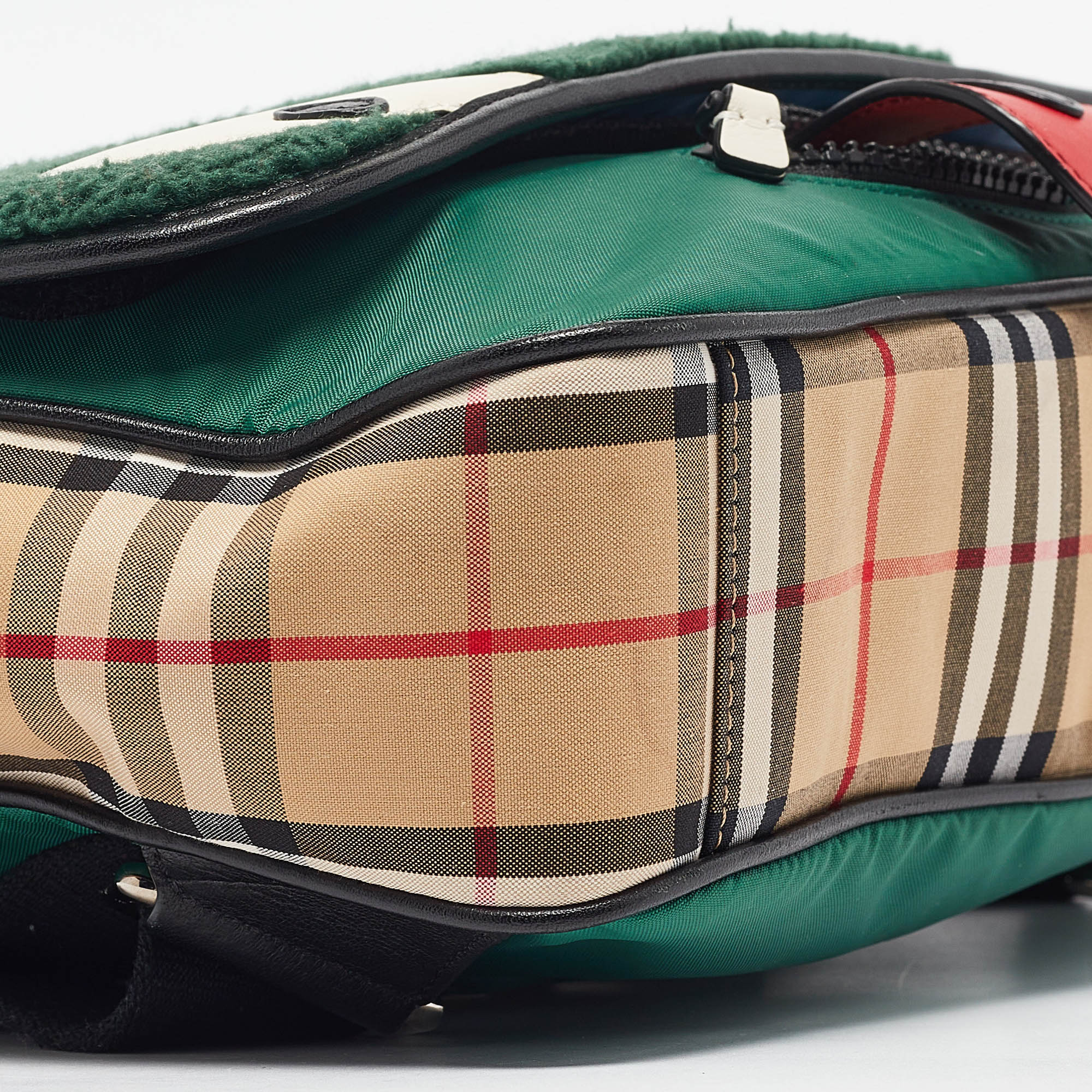 Burberry Multicolor Housecheck Fabric And Leather Monster Face Flap Backpack