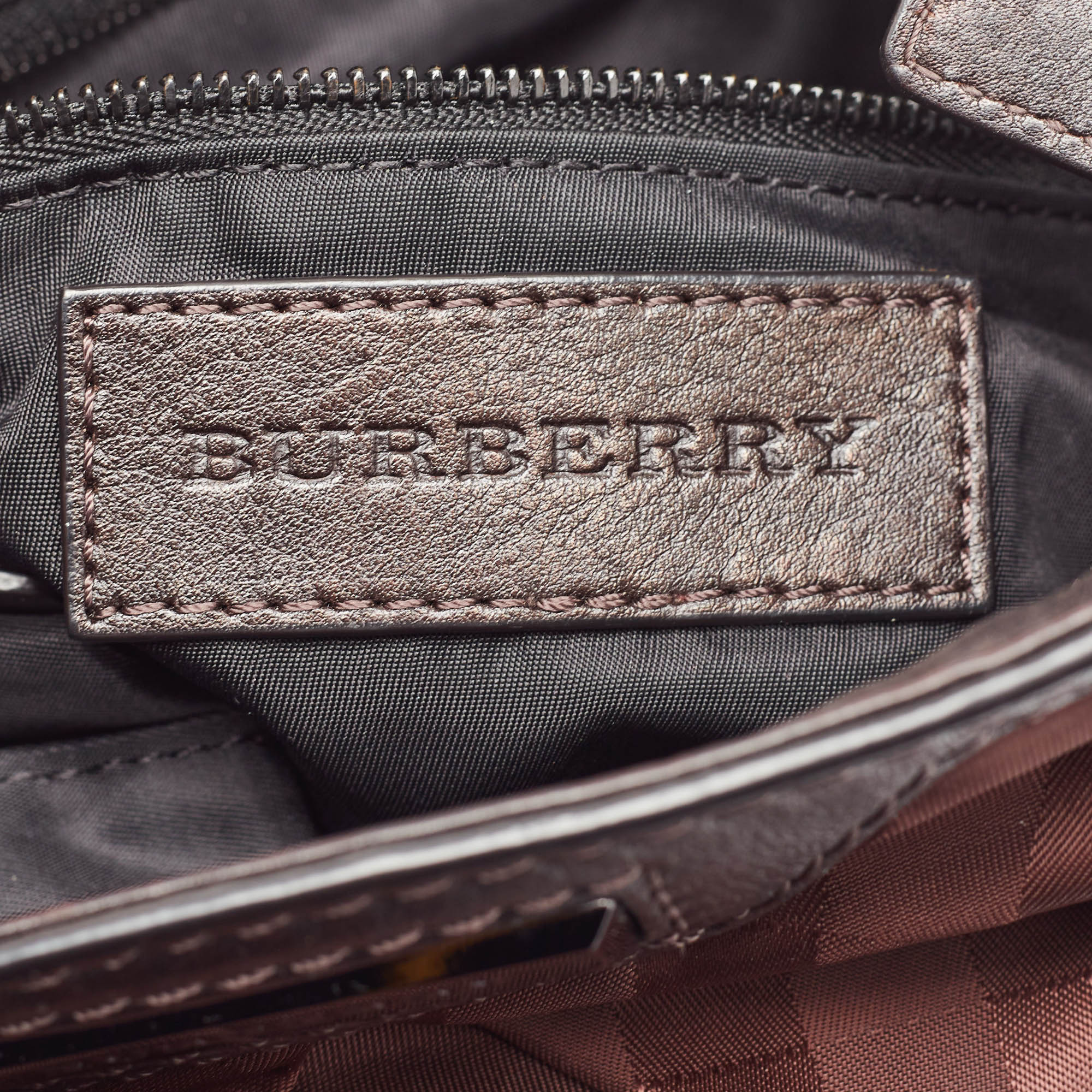 Burberry Burgundy/Brown Check Nylon, Leather And Suede Messenger Bag