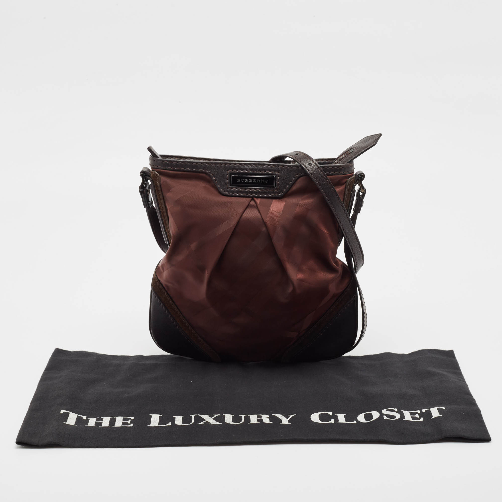 Burberry Burgundy/Brown Check Nylon, Leather And Suede Messenger Bag