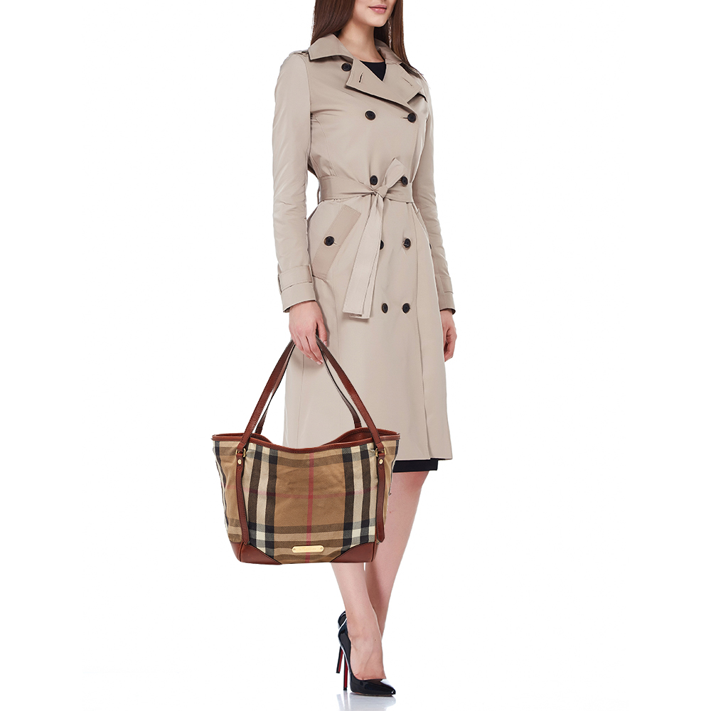 Burberry Brown/Beige House Check Canvas And Leather Canterbury Tote