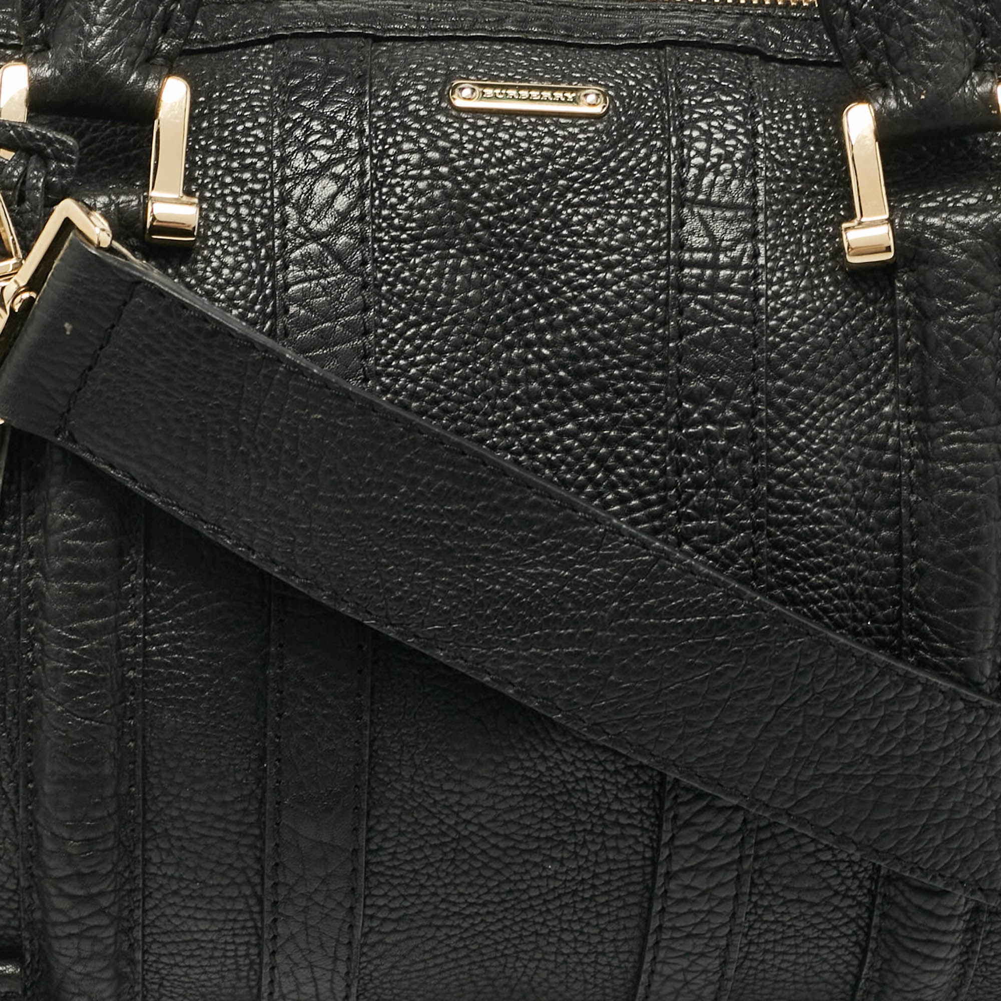 Burberry Black Grain Leather Boston Bag