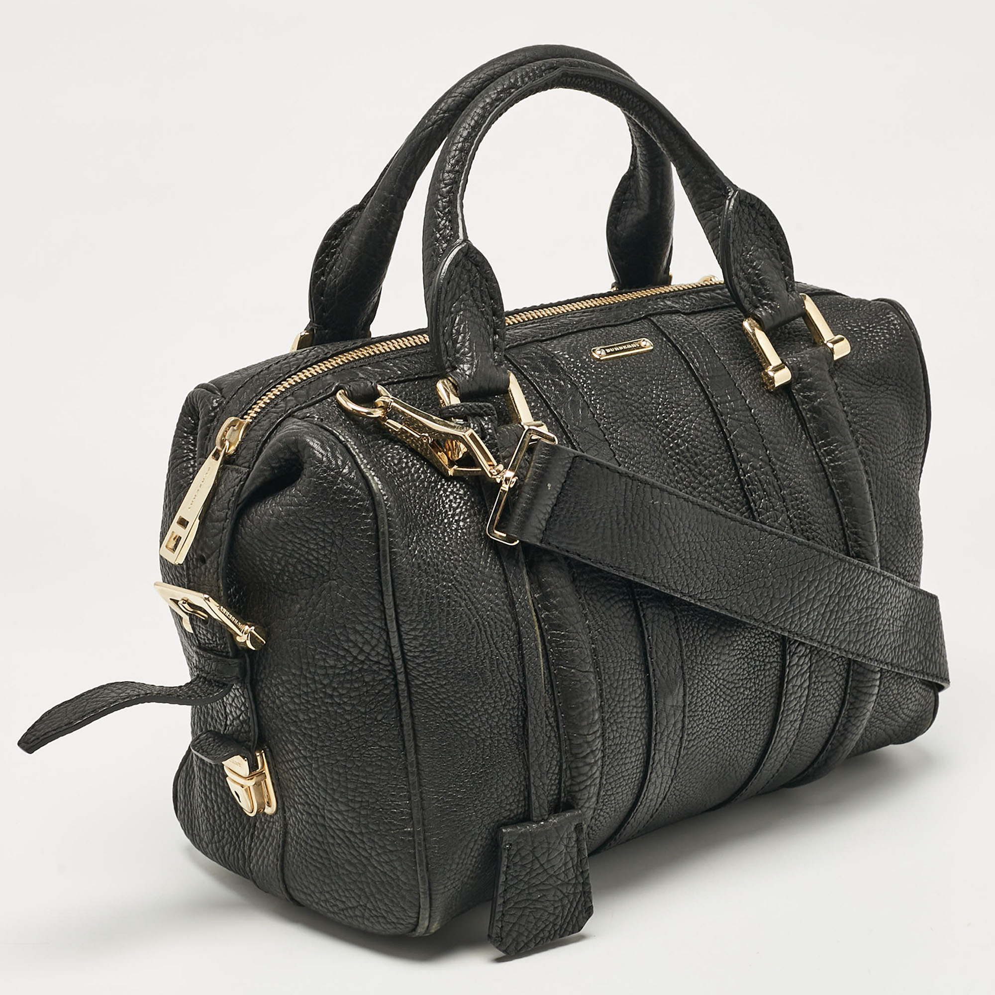 Burberry Black Grain Leather Boston Bag