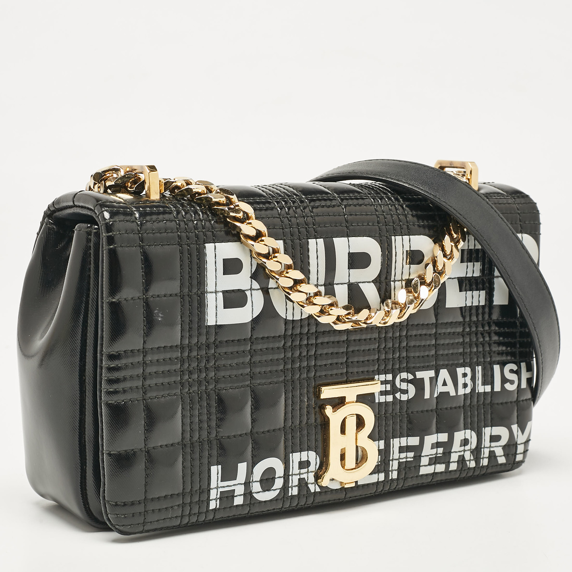 Burberry Black Quilted Coated Canvas Small Horseferry Lola Chain Shoulder Bag