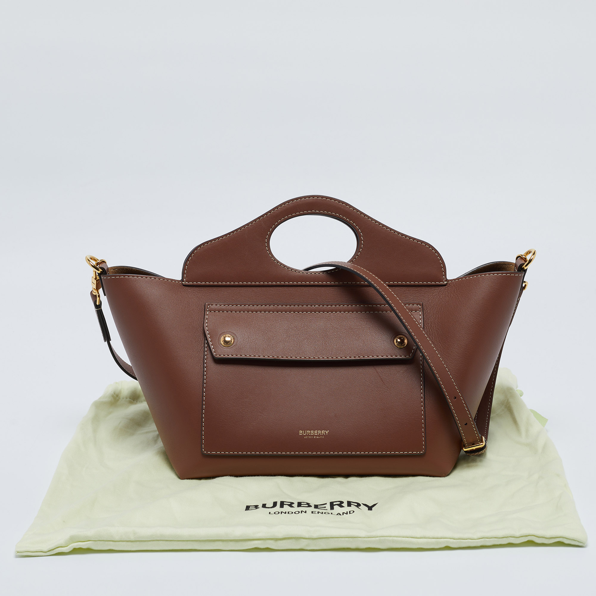 Burberry Dark Brown Soft Leather Small Pocket Tote