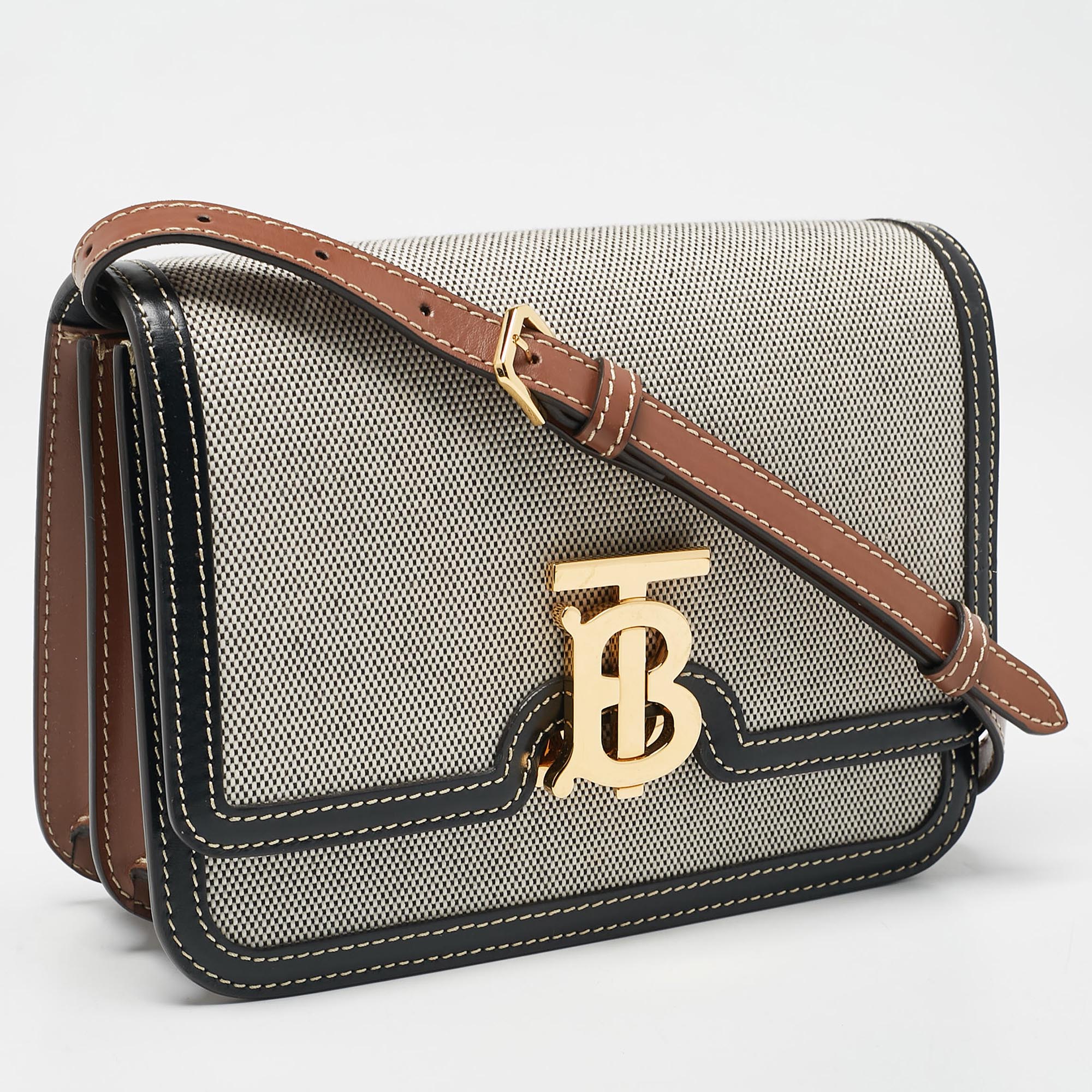 Burberry Tricolor Canvas And Leather Small TB Shoulder Bag