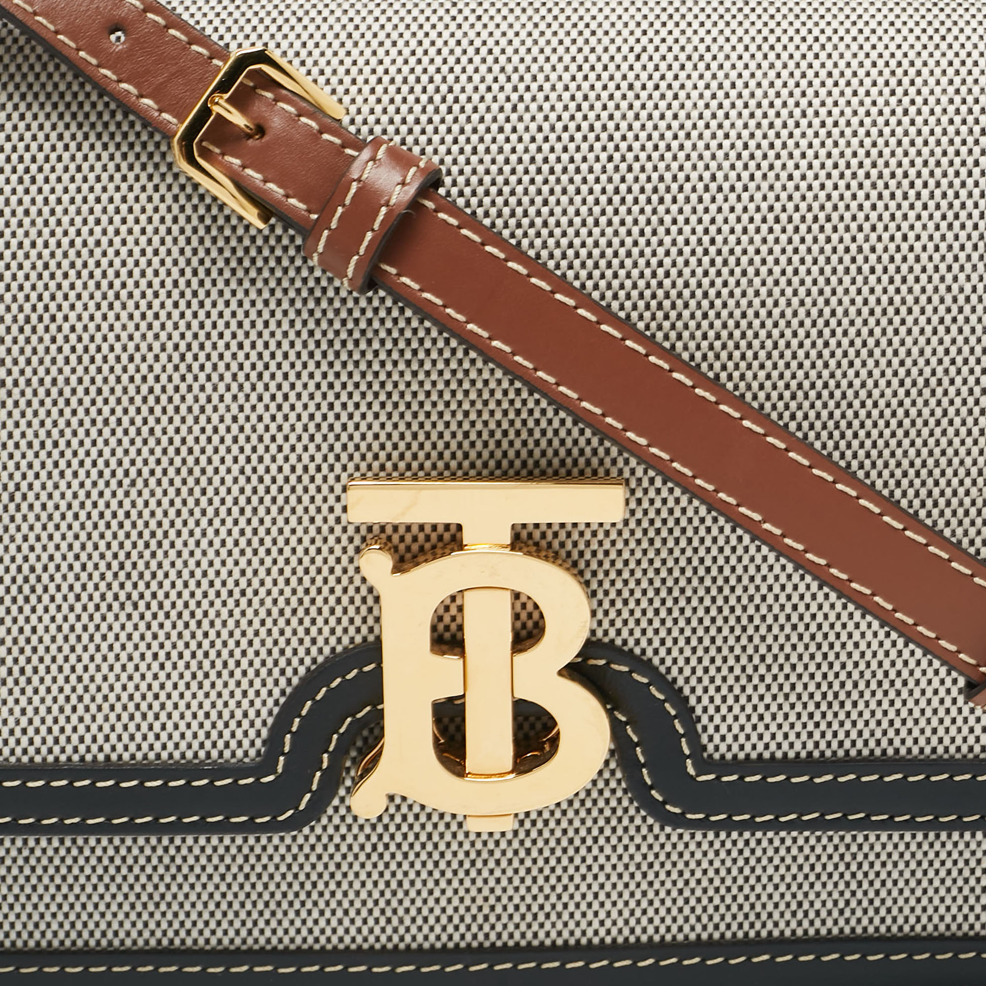 Burberry Tricolor Canvas And Leather Small TB Shoulder Bag