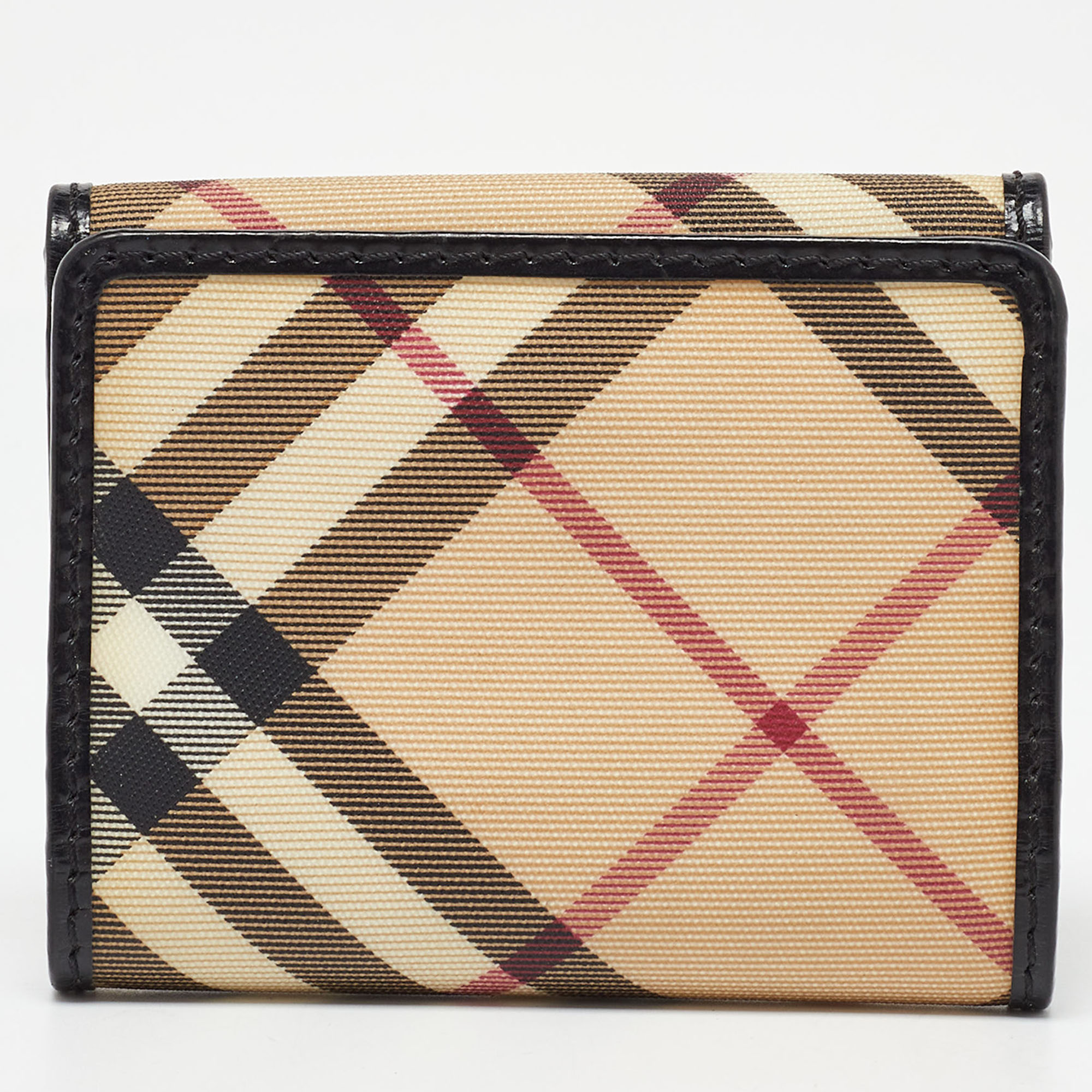 Burberry Beige/Black Nova Check PVC And Patent Leather Compact Wallet