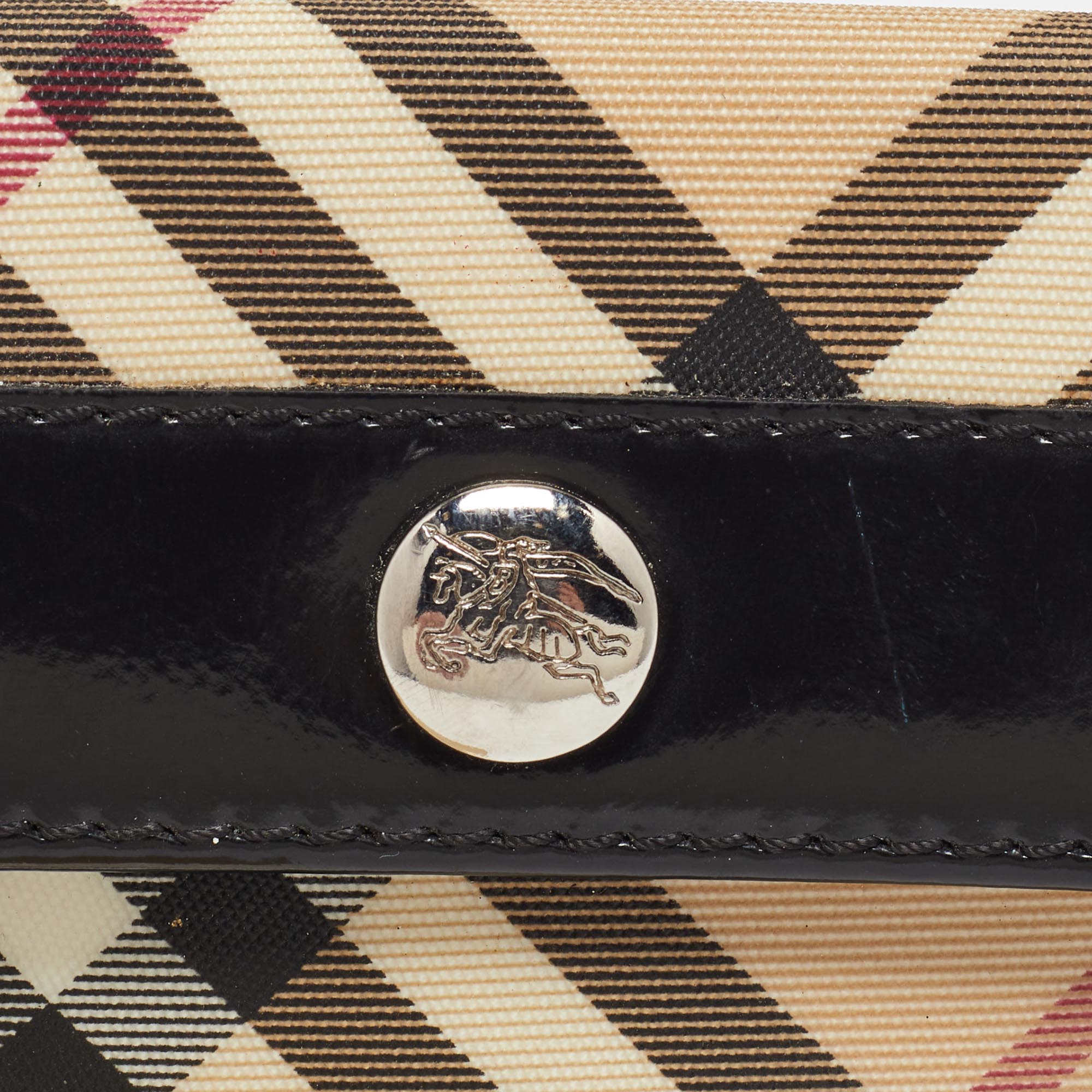 Burberry Beige/Black Nova Check PVC And Patent Leather Compact Wallet