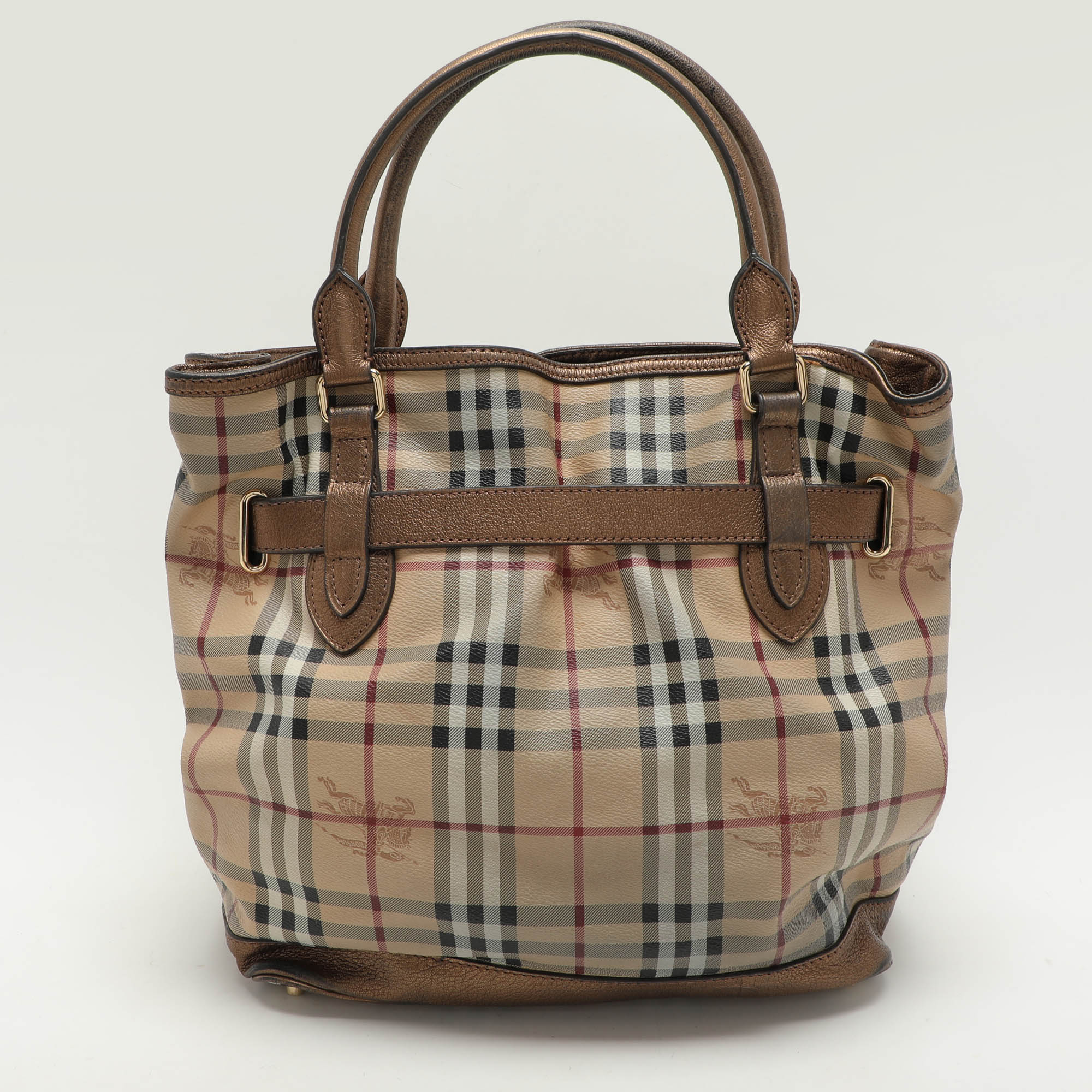 Burberry Beige/Brown Haymarket Check PVC And Leather Medium Golderton Tote