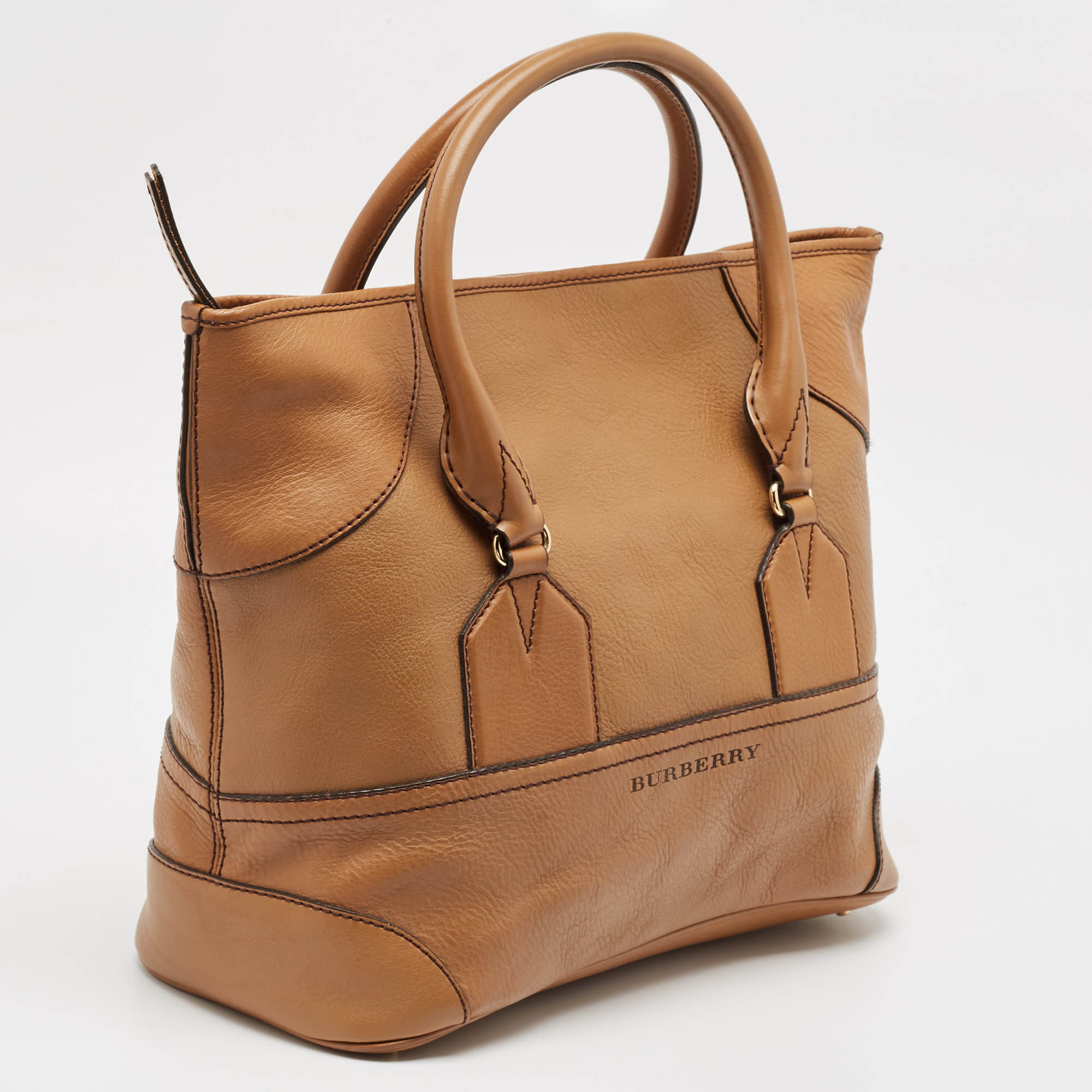 Burberry Brown Leather Top Zip Tote