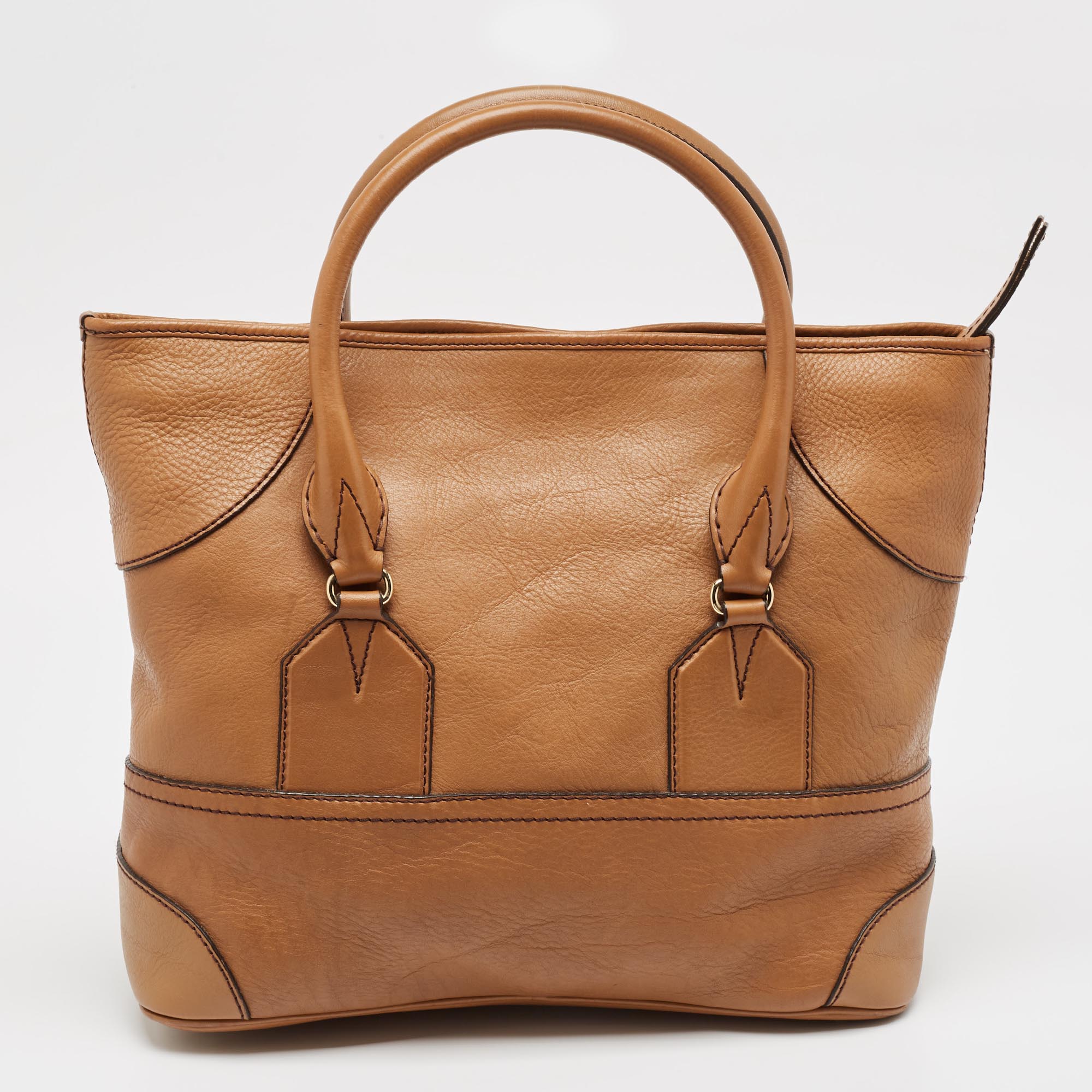 Burberry Brown Leather Top Zip Tote