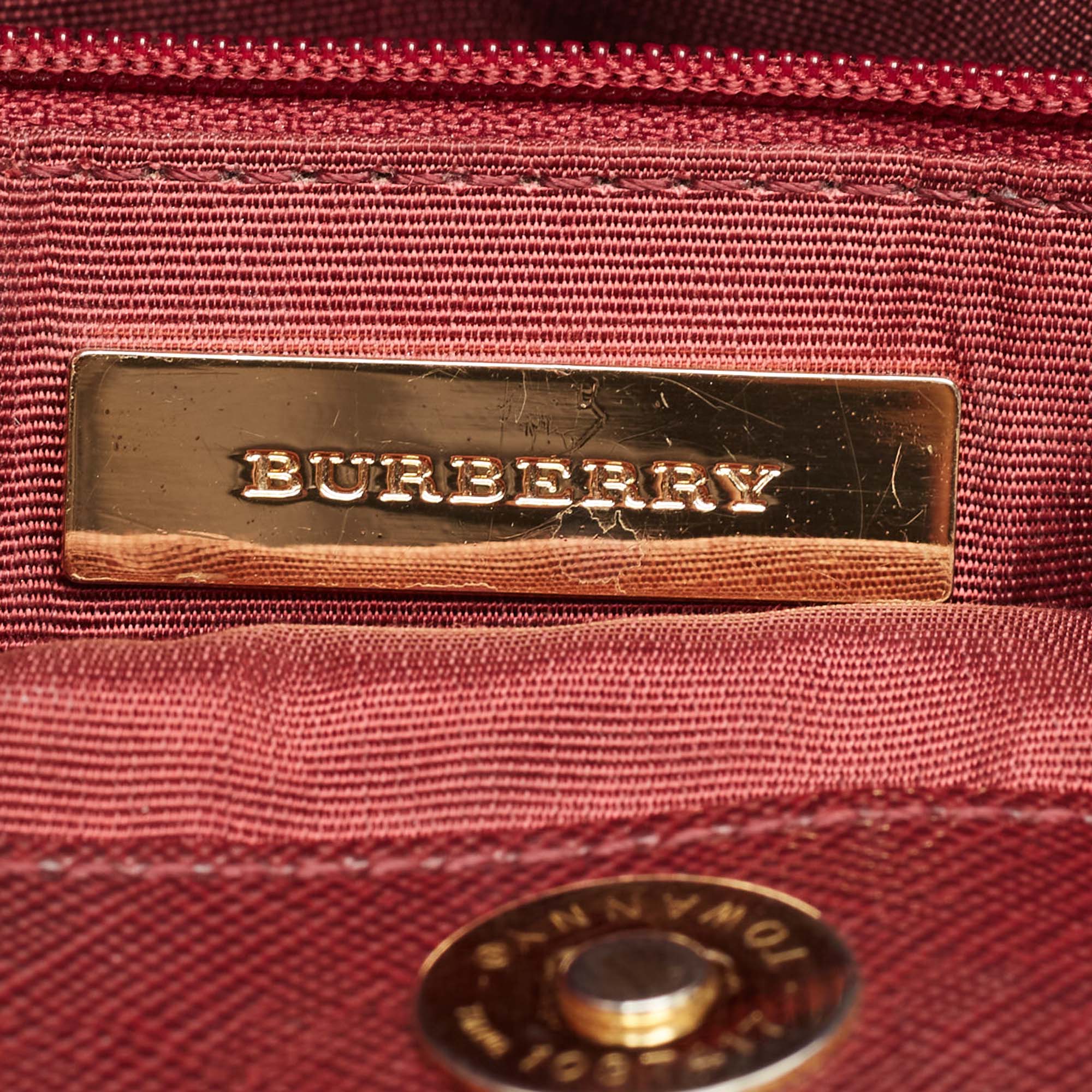 Burberry Red/Beige House Check Fabric And Leather Crossbody Bag