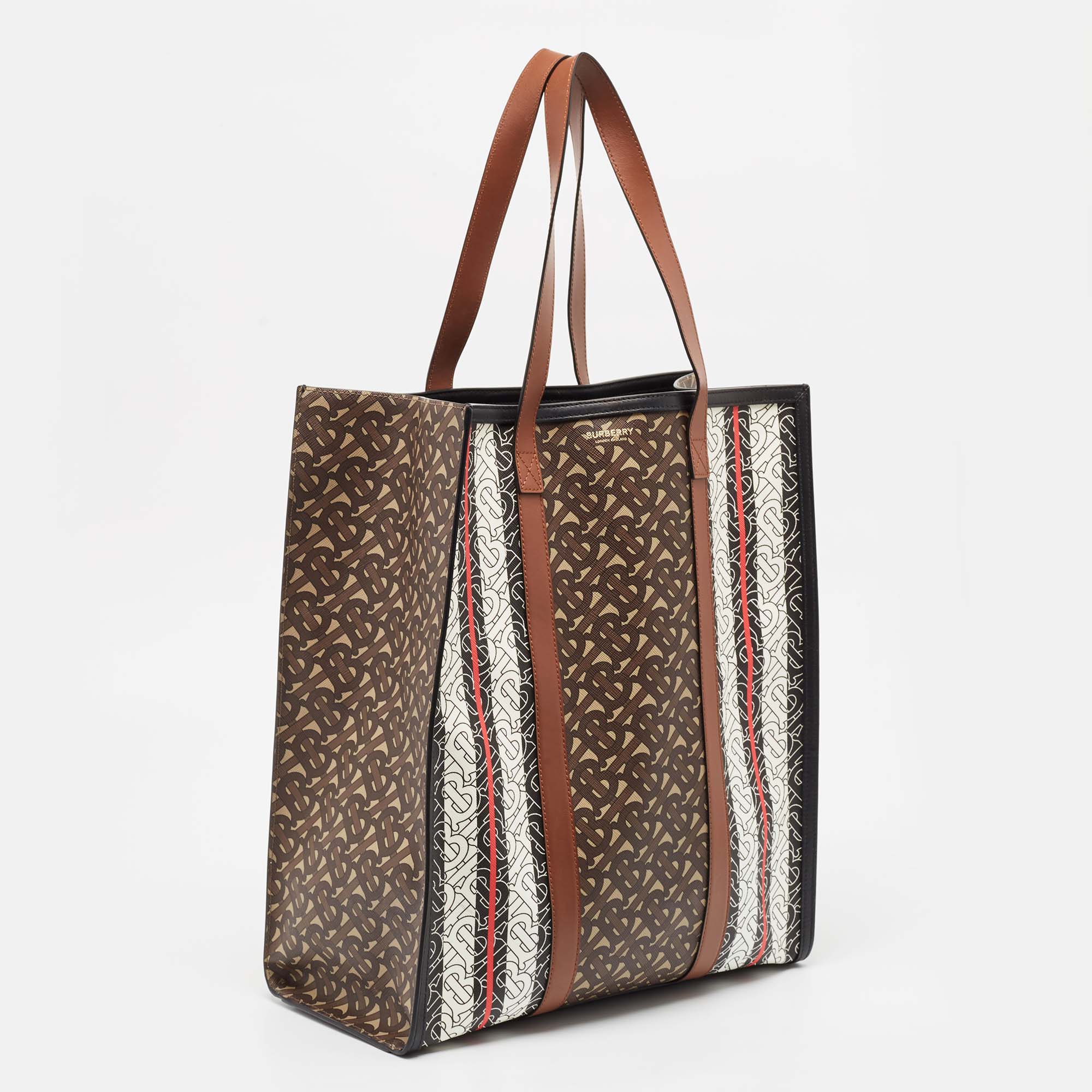 Burberry Bridle Brown Coated Canvas Medium TB Book Tote