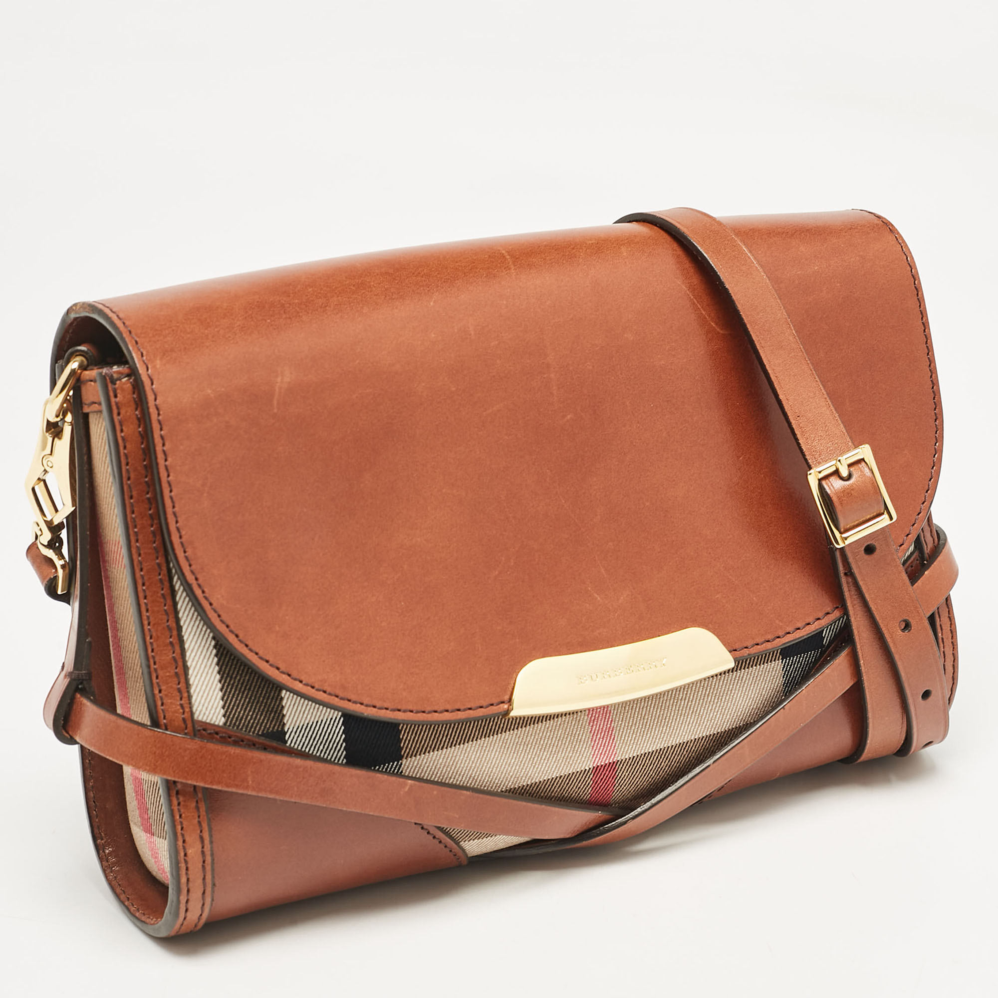 Burberry Brown/Beige House Check Canvas And Leather Abbott Shoulder Bag