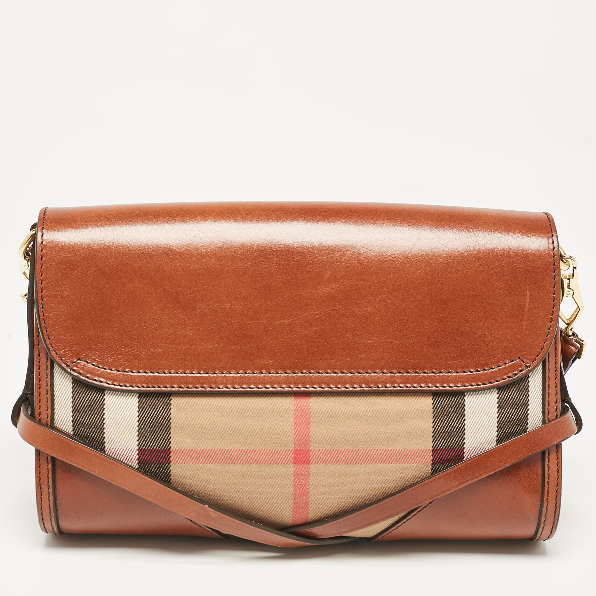 Burberry Brown/Beige House Check Canvas And Leather Abbott Shoulder Bag