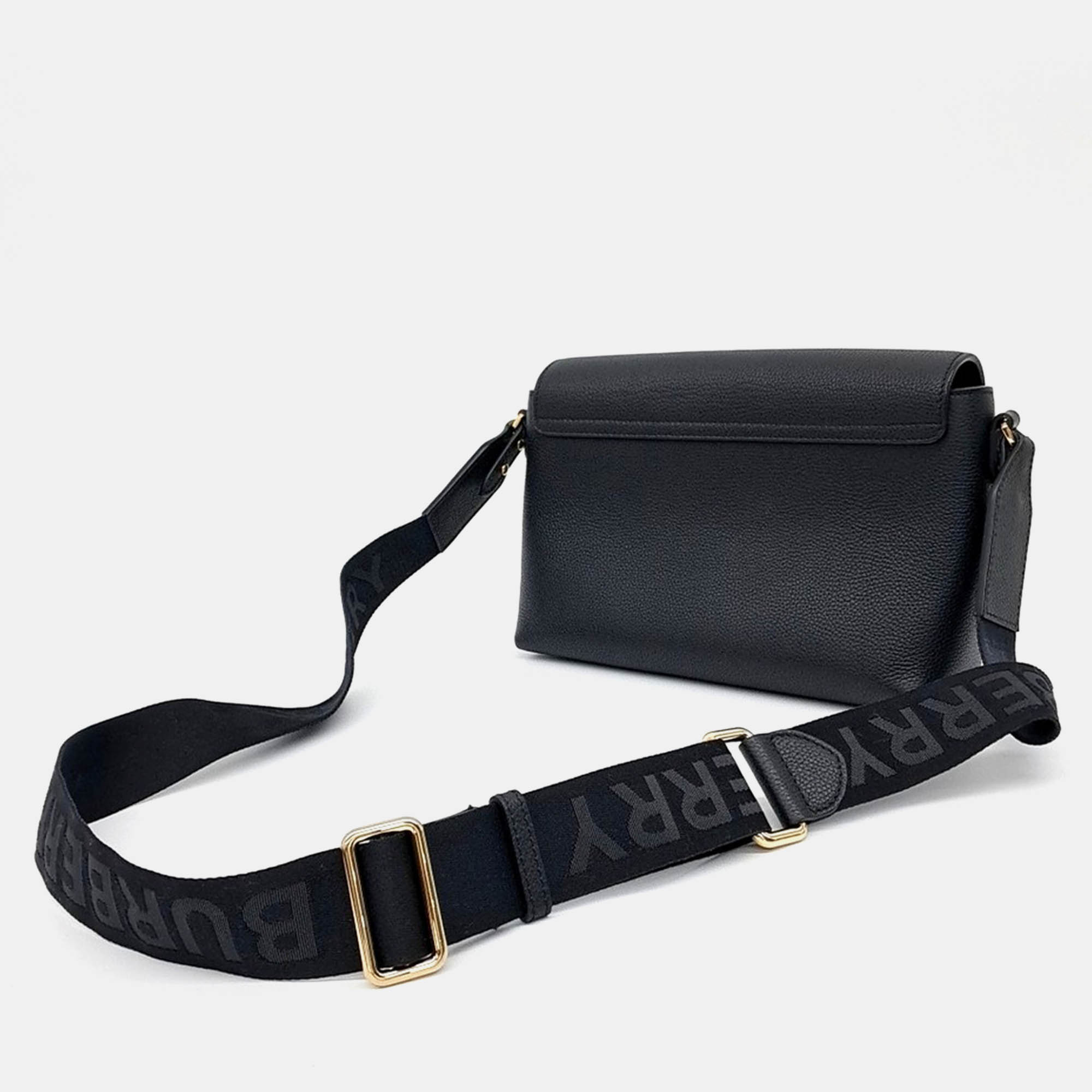 Burberry Black Leather Burberry Note Crossbody Bag